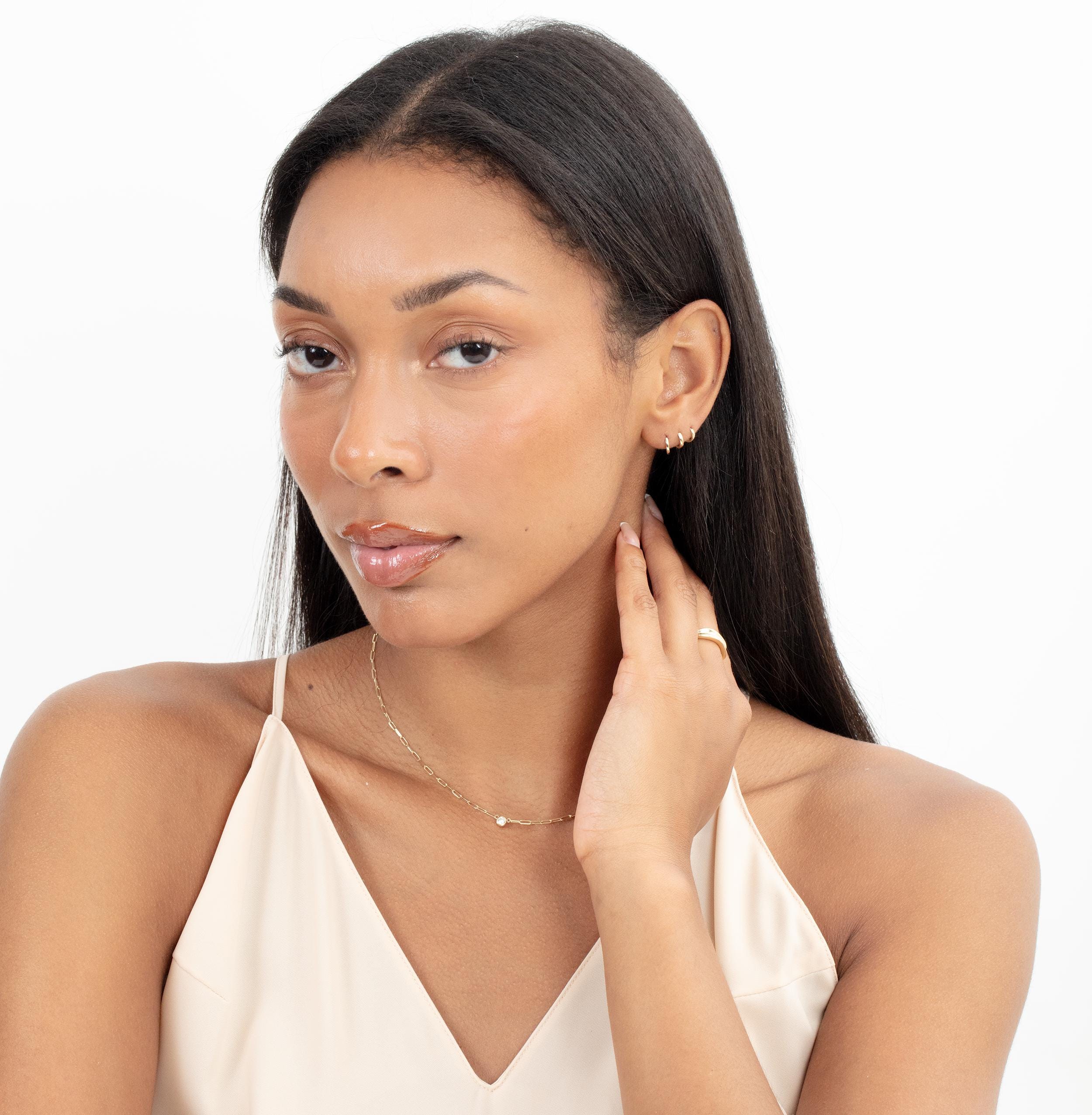 Mini 14K Solid Gold Huggie Earrings for Cartilage and Second Piercings, Sold as a Pair