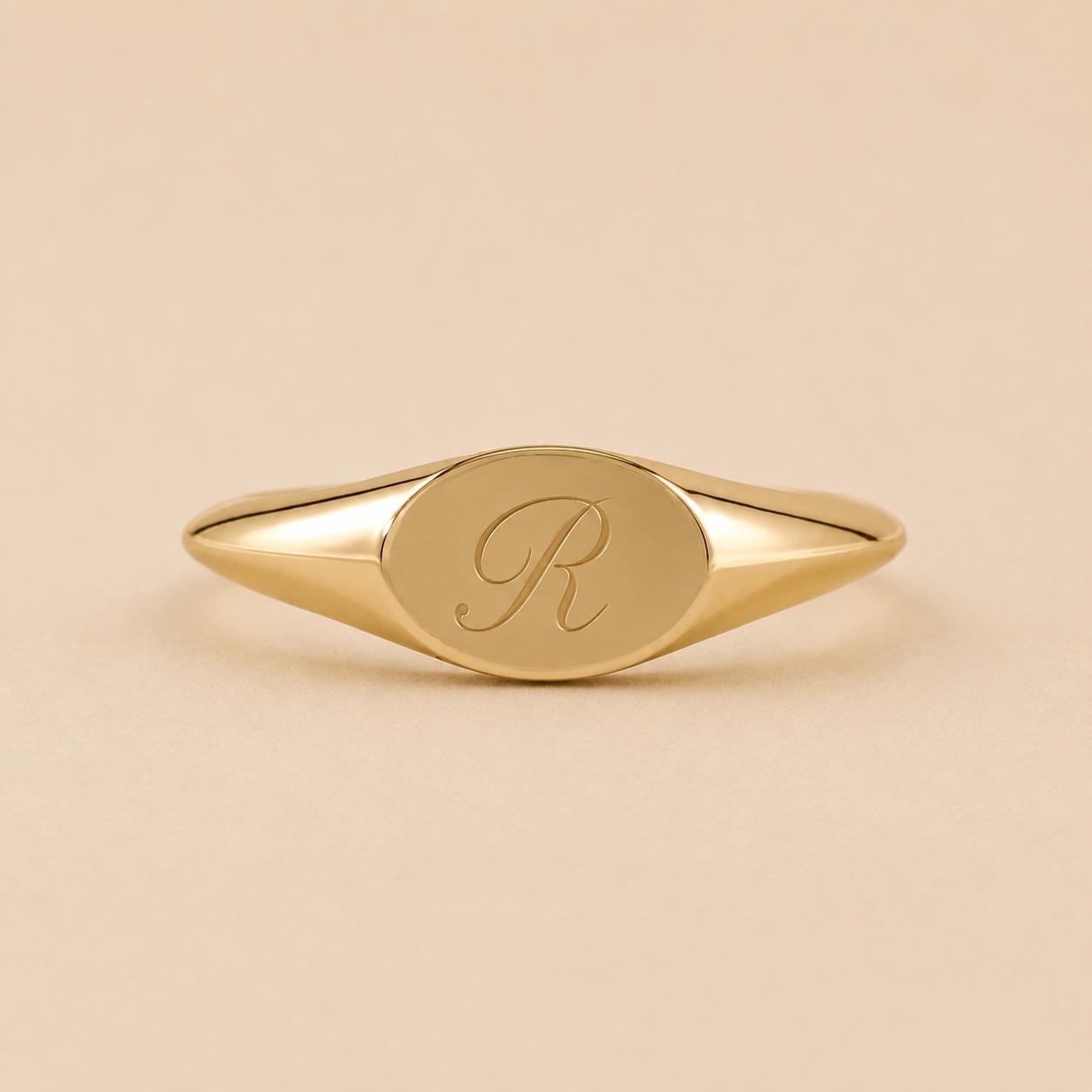 14K Solid Gold Oval Signet Ring With Custom Engraving