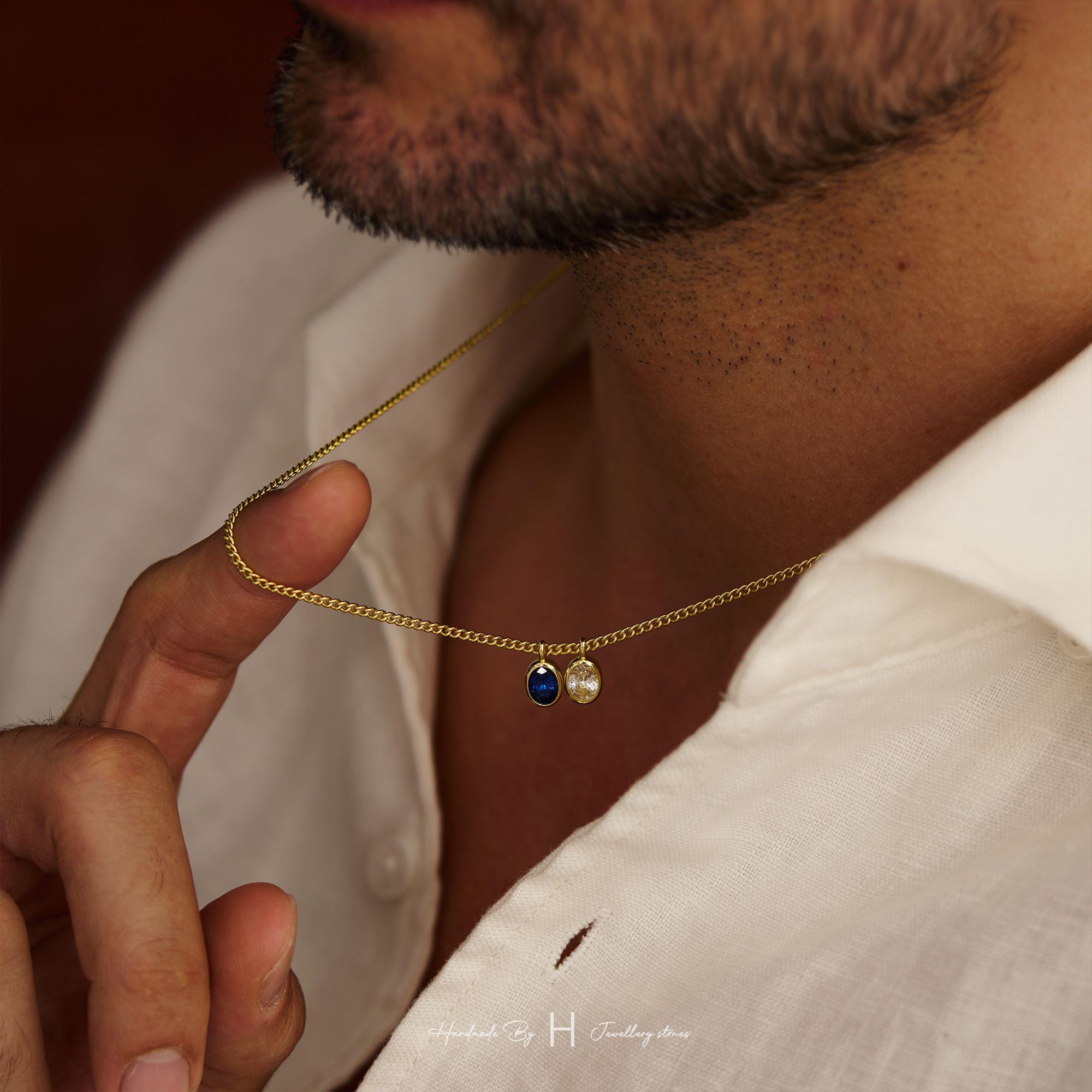 Custom Birthstone Necklace for Dad with Copper Pendant and Zircon Stone