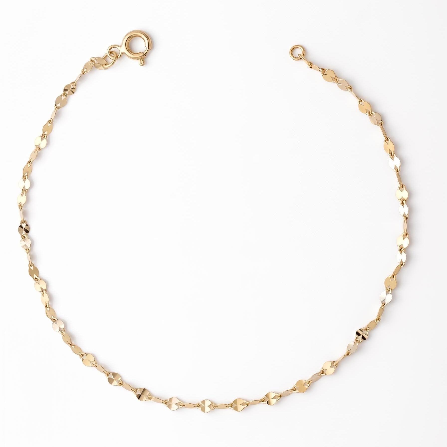 14K Solid Gold Delicate Faceted Chain Bracelet