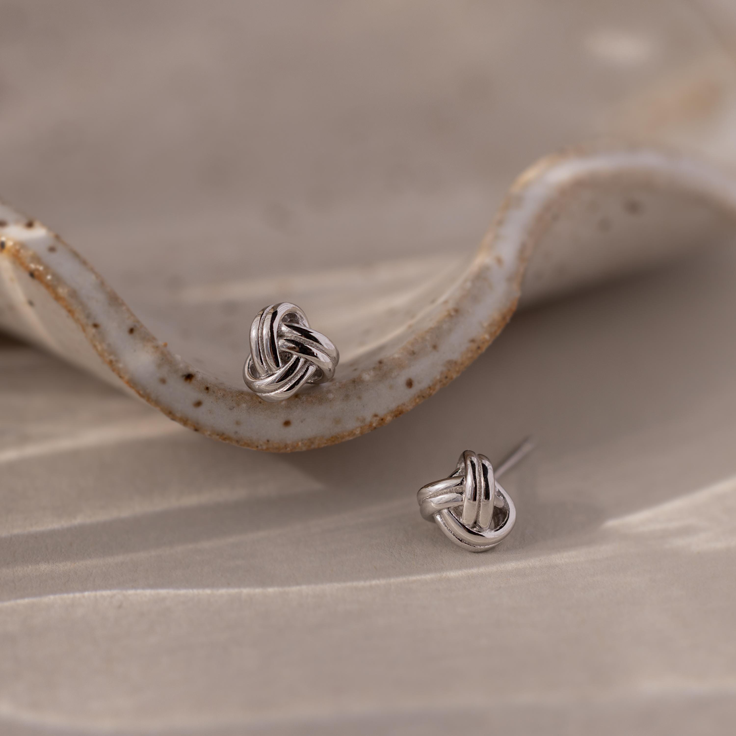 Love Knot Stud Earrings in 18K Gold Over Brass or Rhodium Over Brass