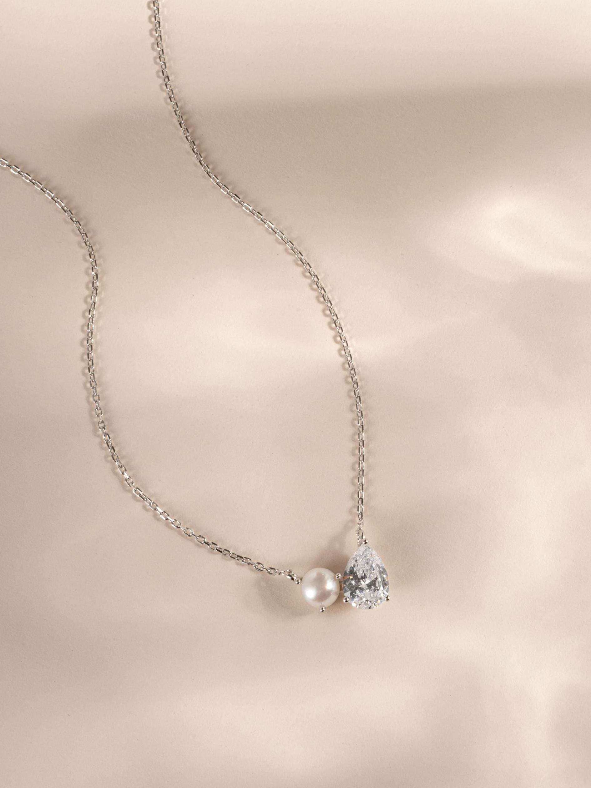 Toi et Moi Necklace with Freshwater Pearl and Pear Cut Stone