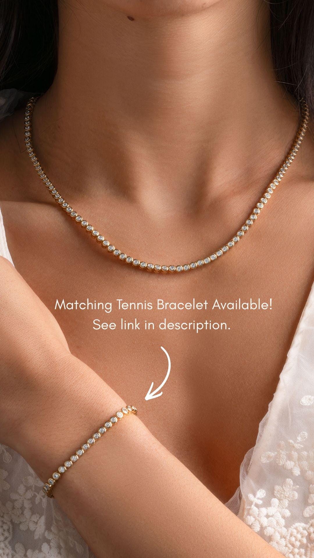 Round Bezel Cubic Zirconia Tennis Necklace with 2.5mm Stones