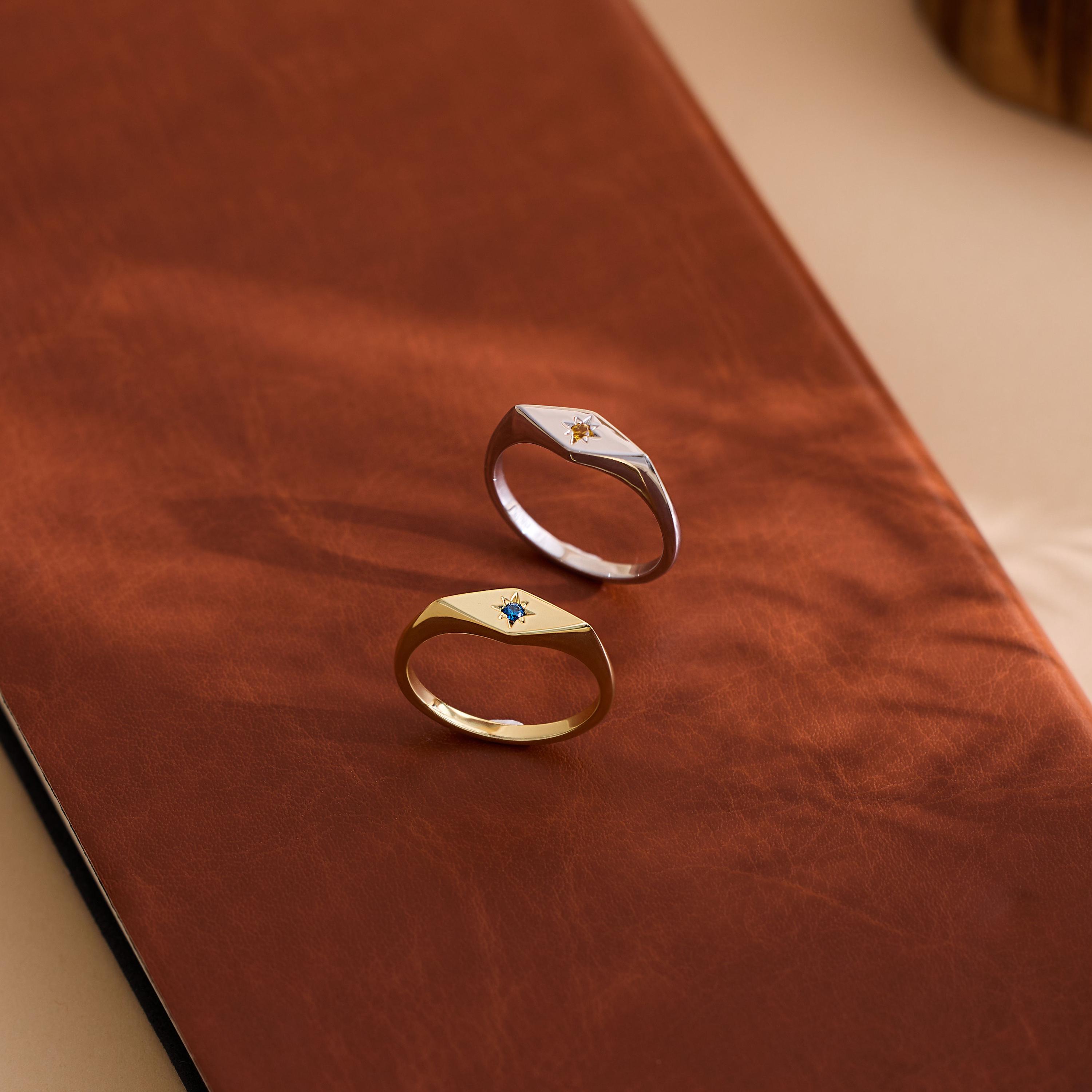 Birthstone Signet Ring With Star Setting for Men