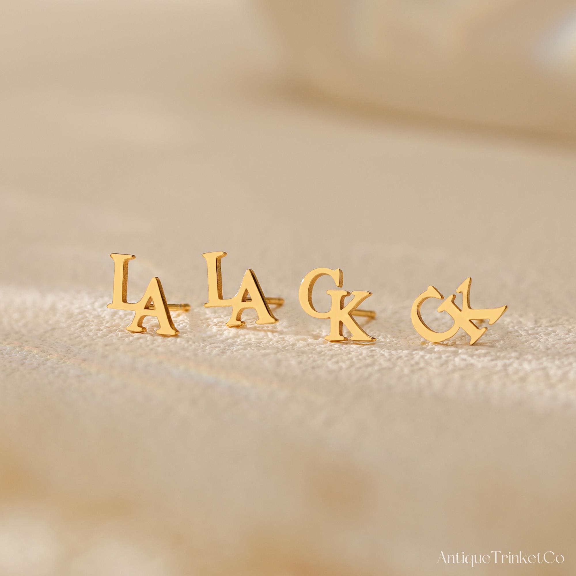 Personalized Double Initial Earrings with Two Letter Studs