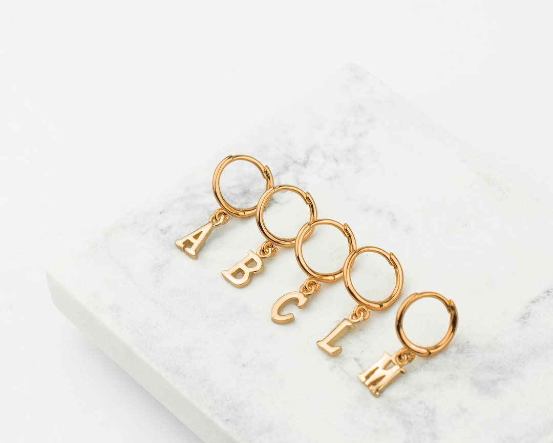 Gold Initial Hoop Earring in 18K Gold Plated Sterling Silver