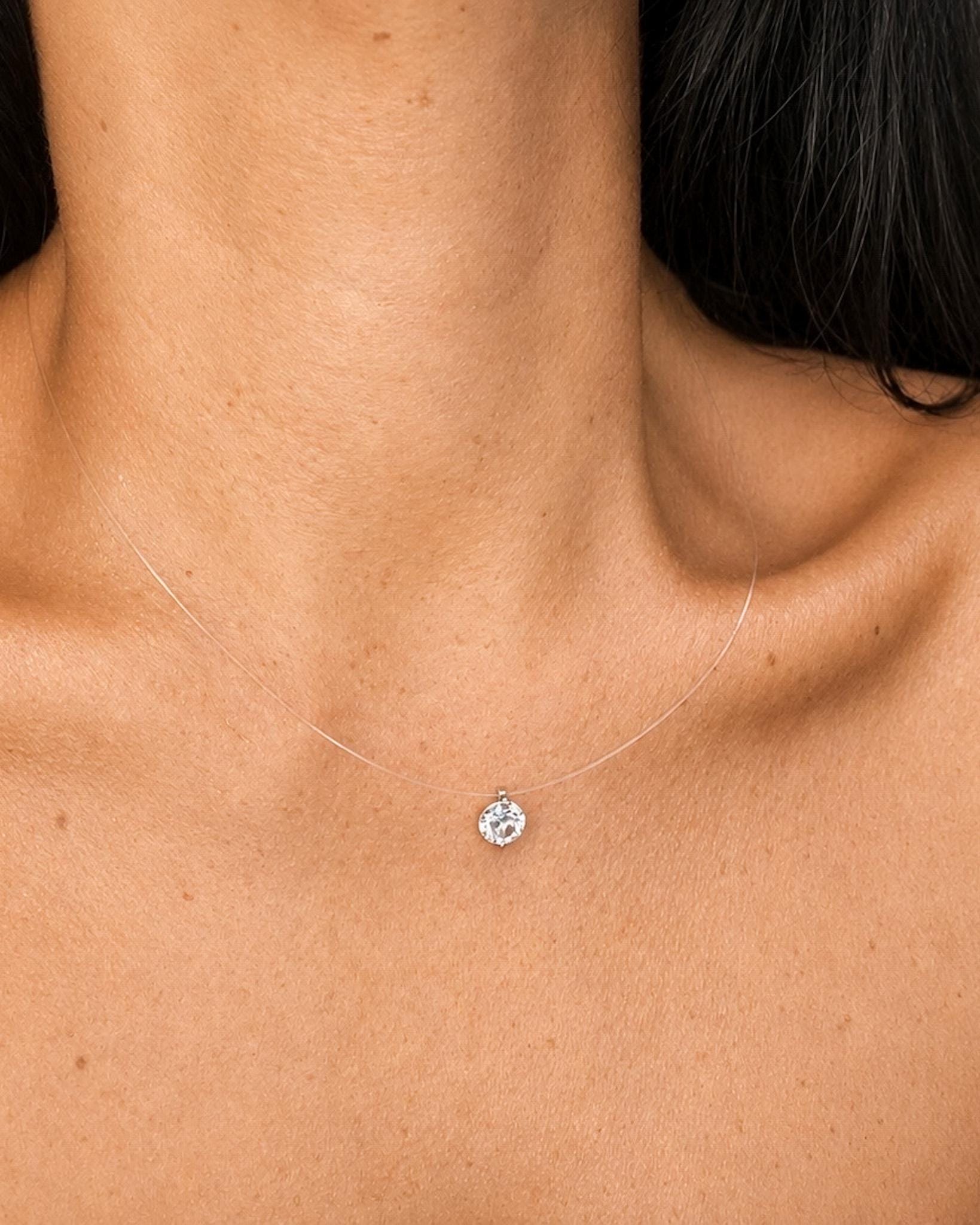 925 Sterling Silver Floating Cubic Zirconia Solitaire Choker