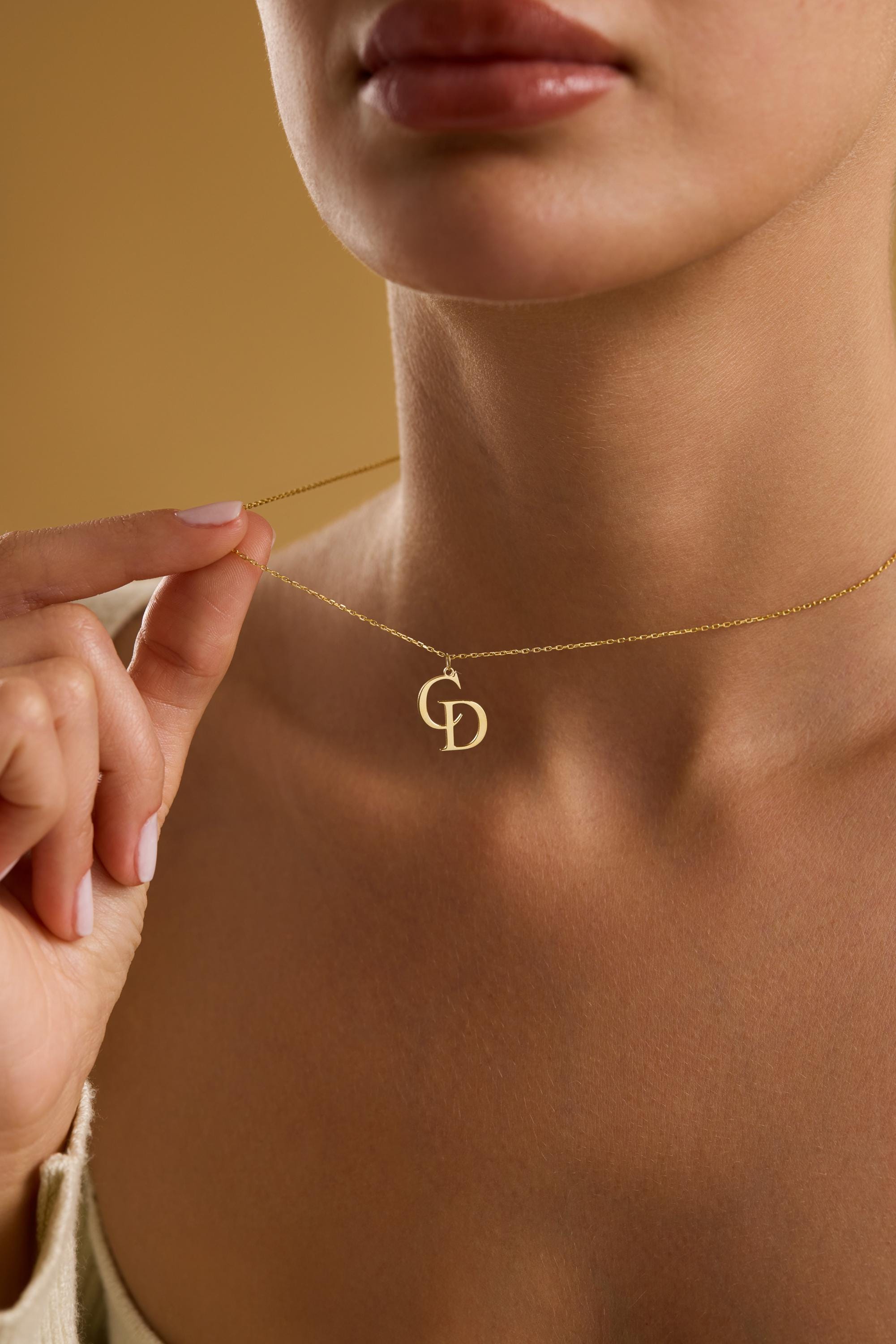 Double Initial Necklace with Two Letters in Sterling Silver or Solid Gold