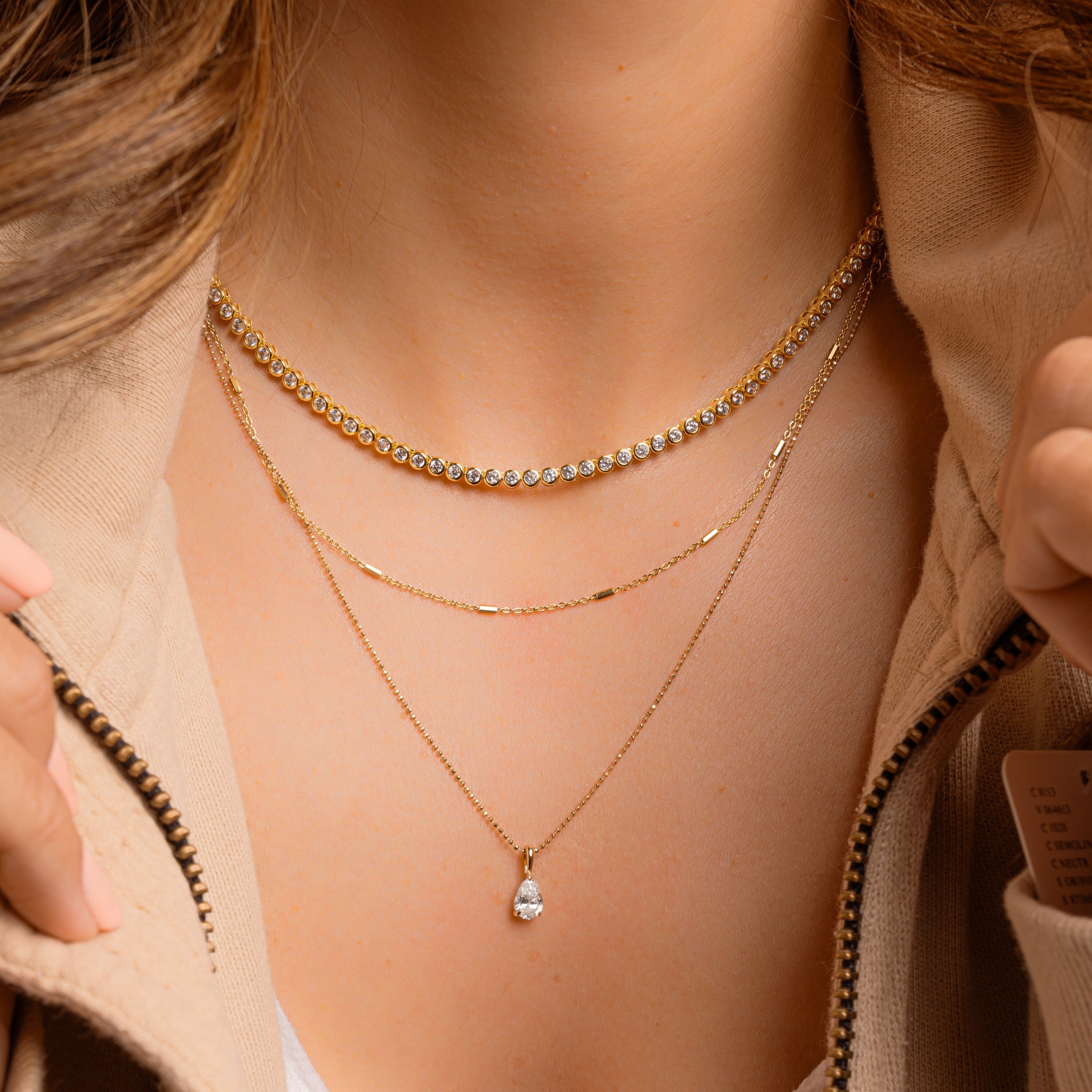 Round Bezel Cubic Zirconia Tennis Necklace with 2.5mm Stones