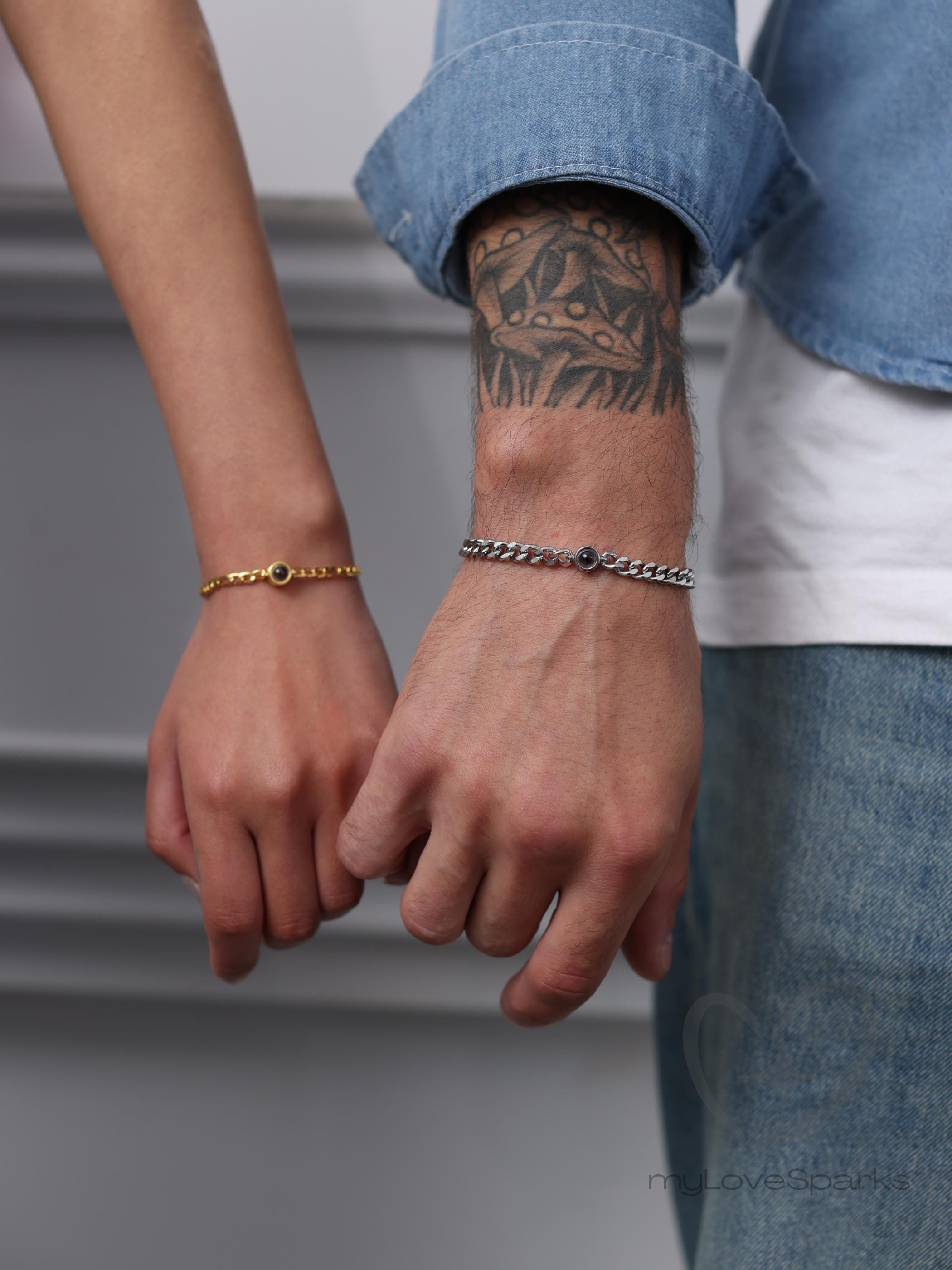 Personalized Photo Projection Bracelet Set of 2 for Couples