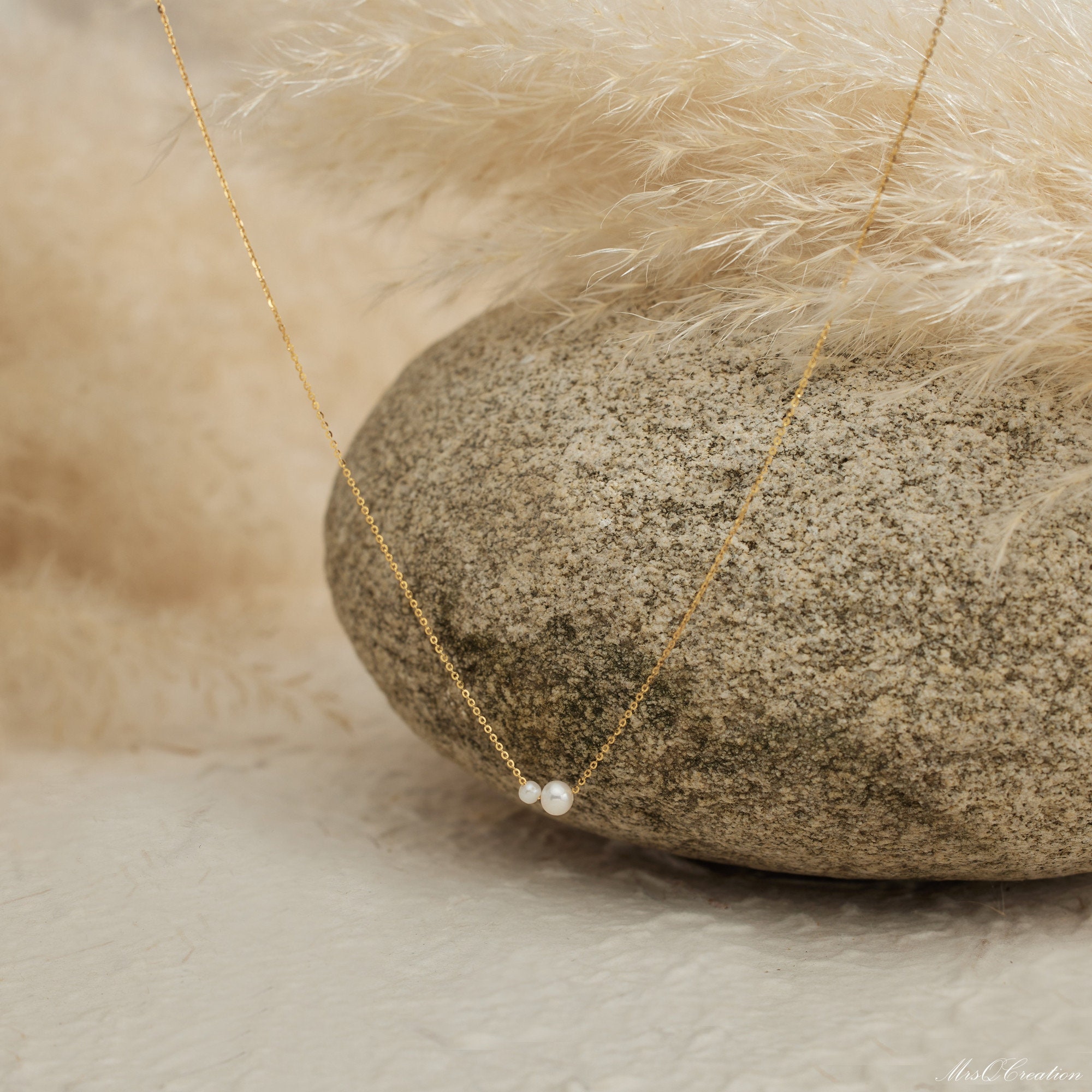 Minimalist Freshwater Pearl Necklace with Two Round Pearls