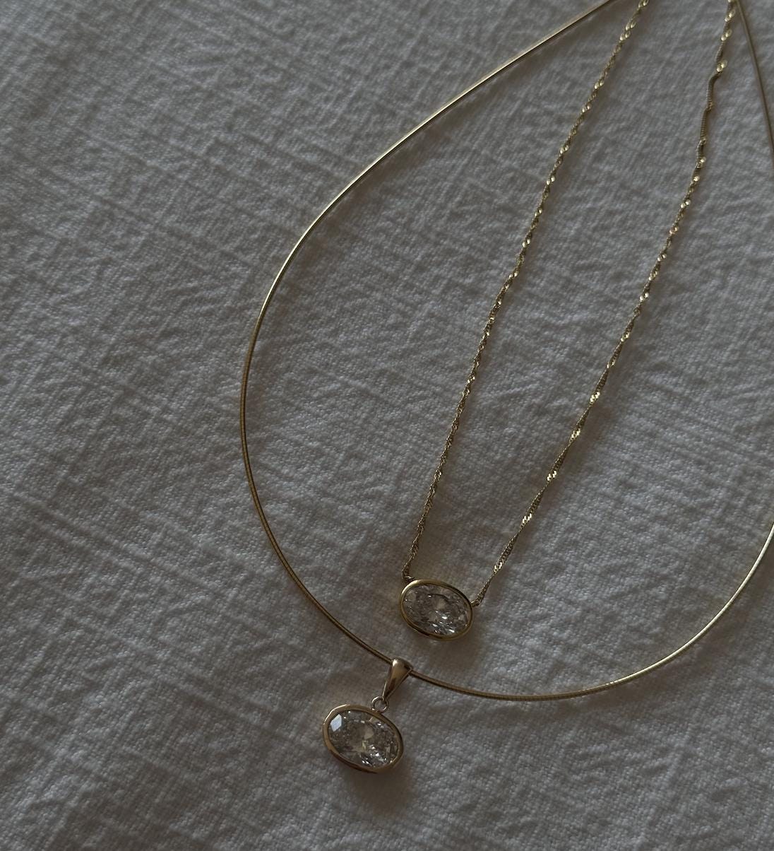Pear Lab Grown Diamond Pendant on a 14K Gold Omega Choker