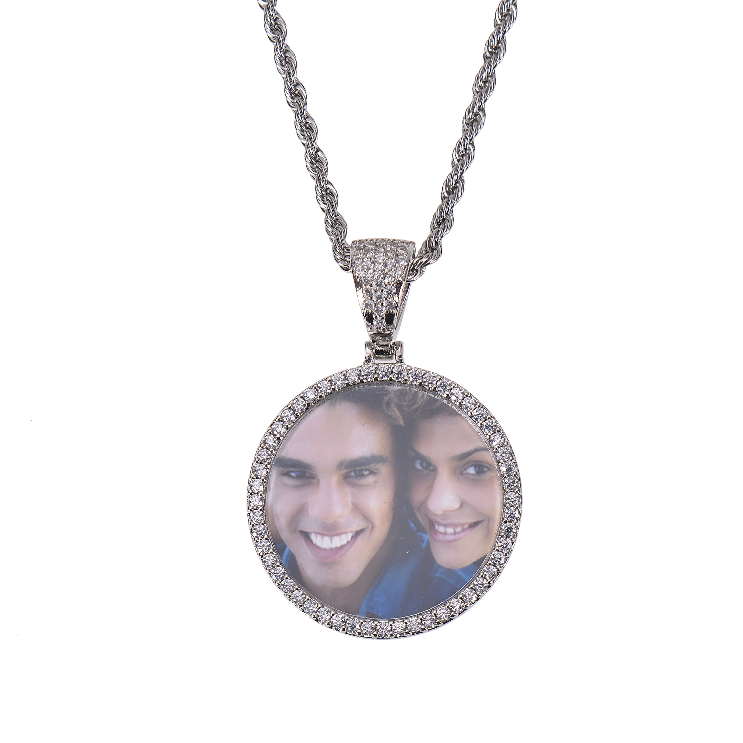 Personalized Angel Wings Photo Pendant Necklace with Diamond Detailing