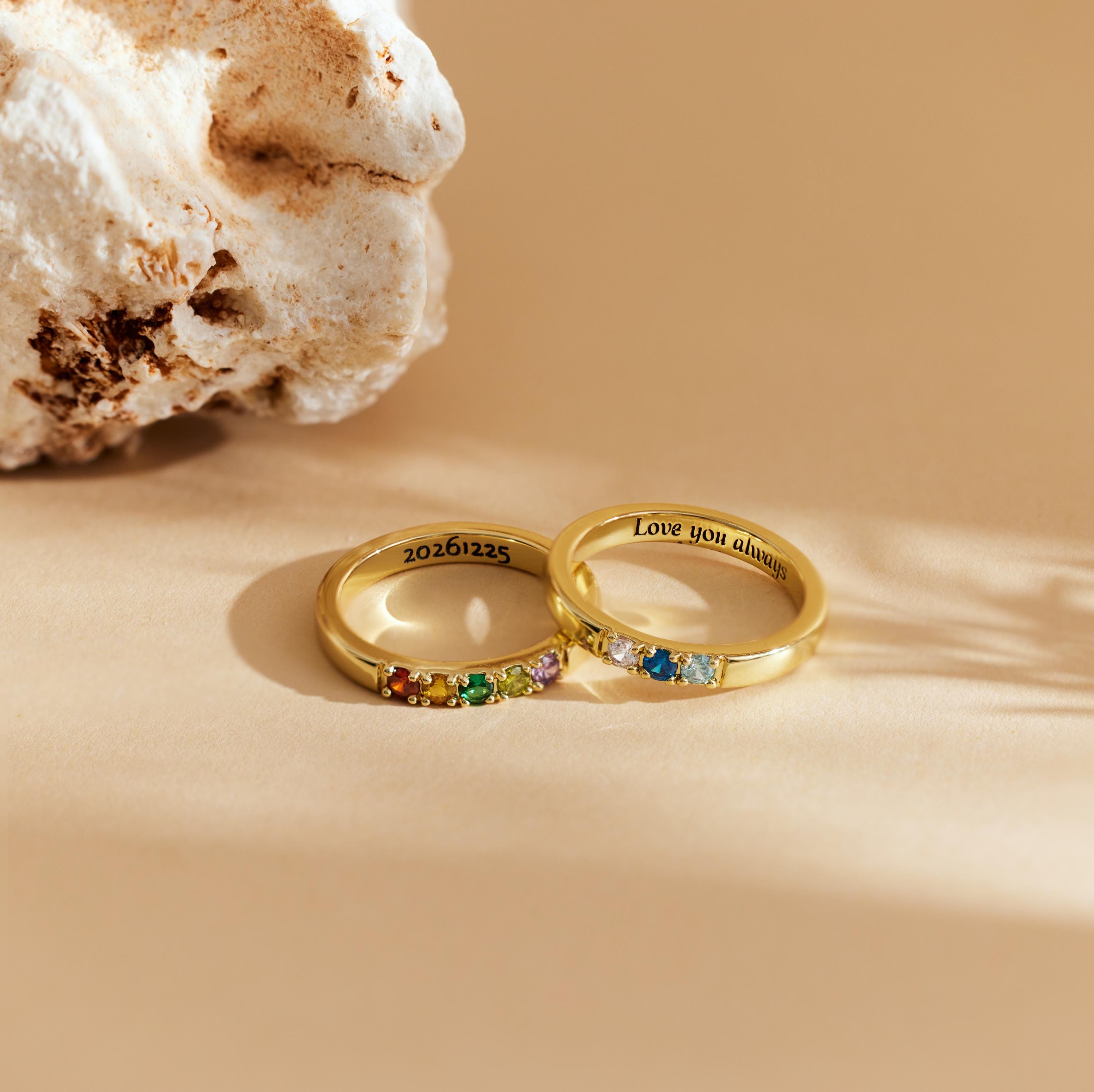 Personalized Birthstone Ring with Hidden Inner Engraving