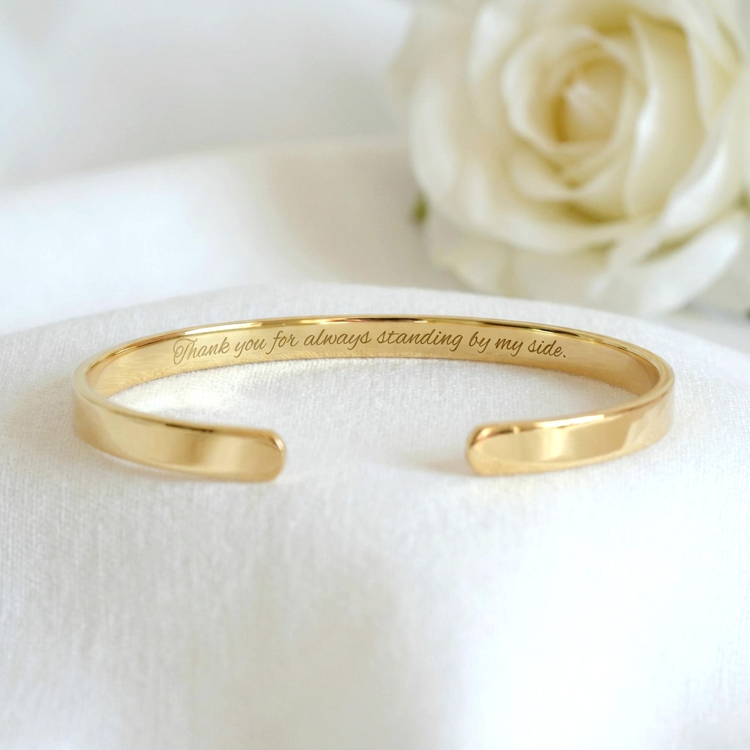 Personalized Engraved Gold Cuff Bracelet in 22K Gold Plate