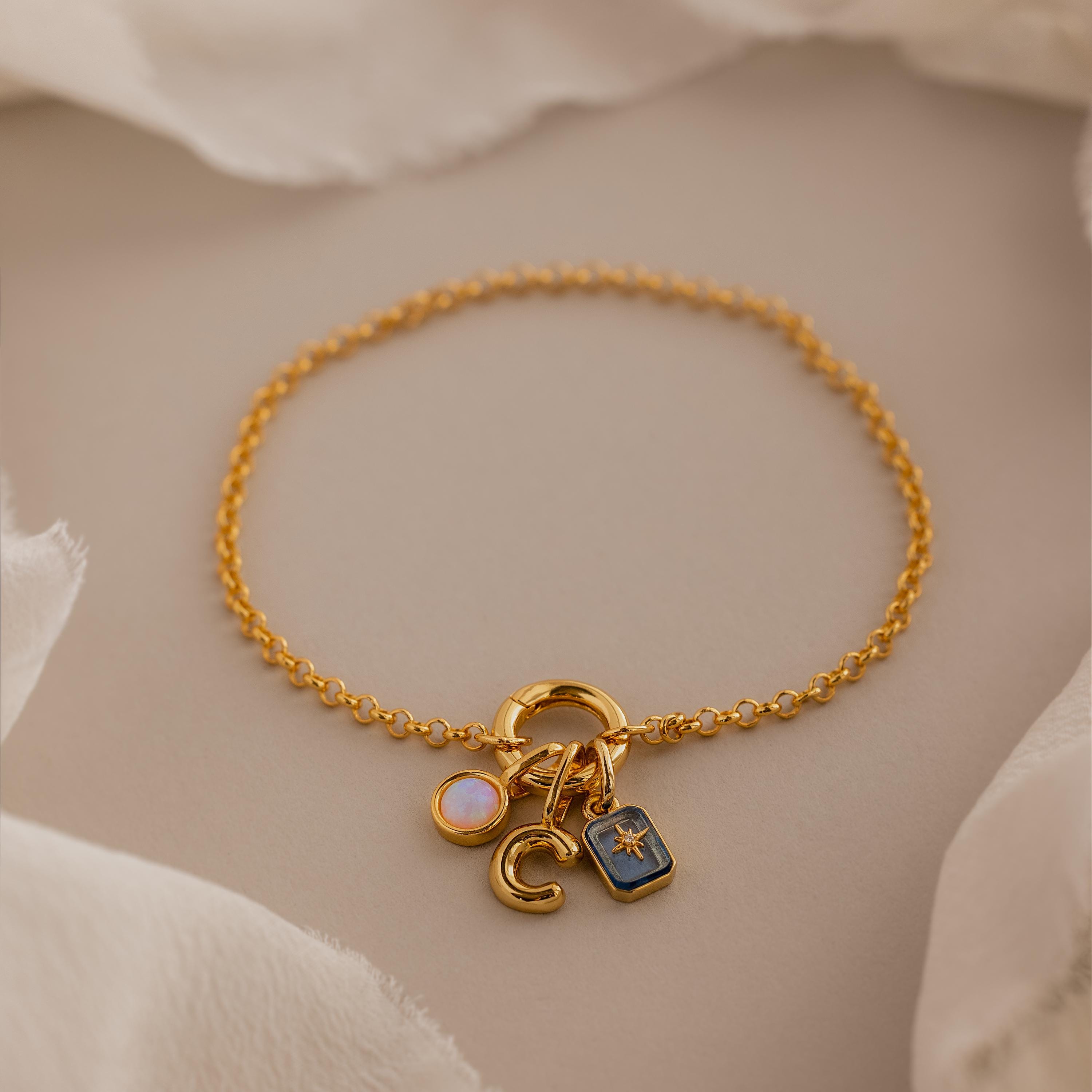 North Star Birthstone Charm in 18K Gold Over Brass