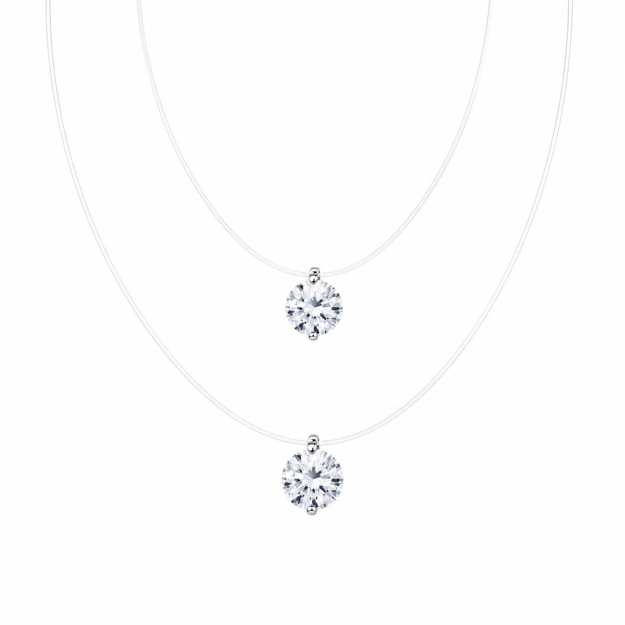 925 Sterling Silver Floating Cubic Zirconia Solitaire Choker