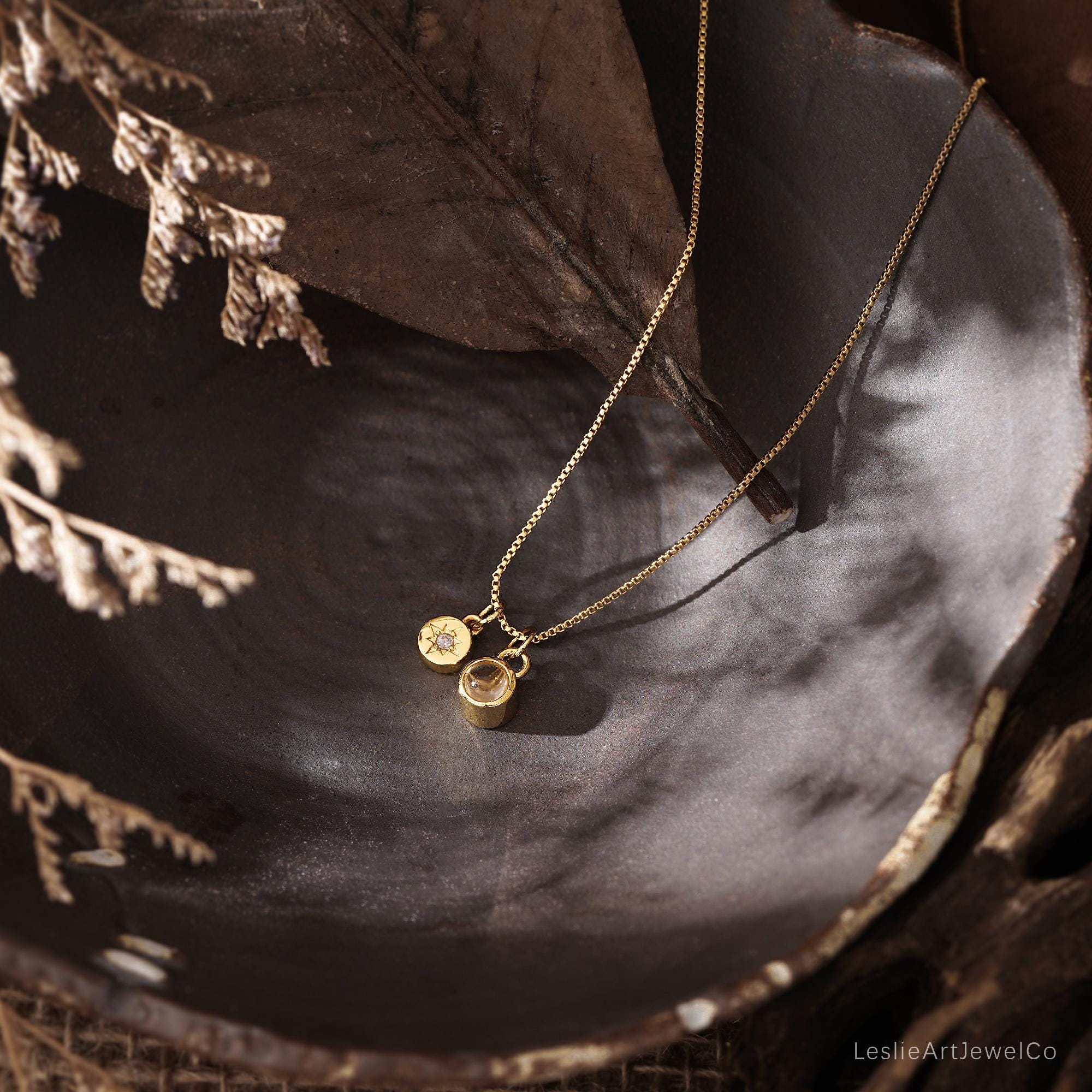 Memorial Projection Necklace with Birthstone and Picture
