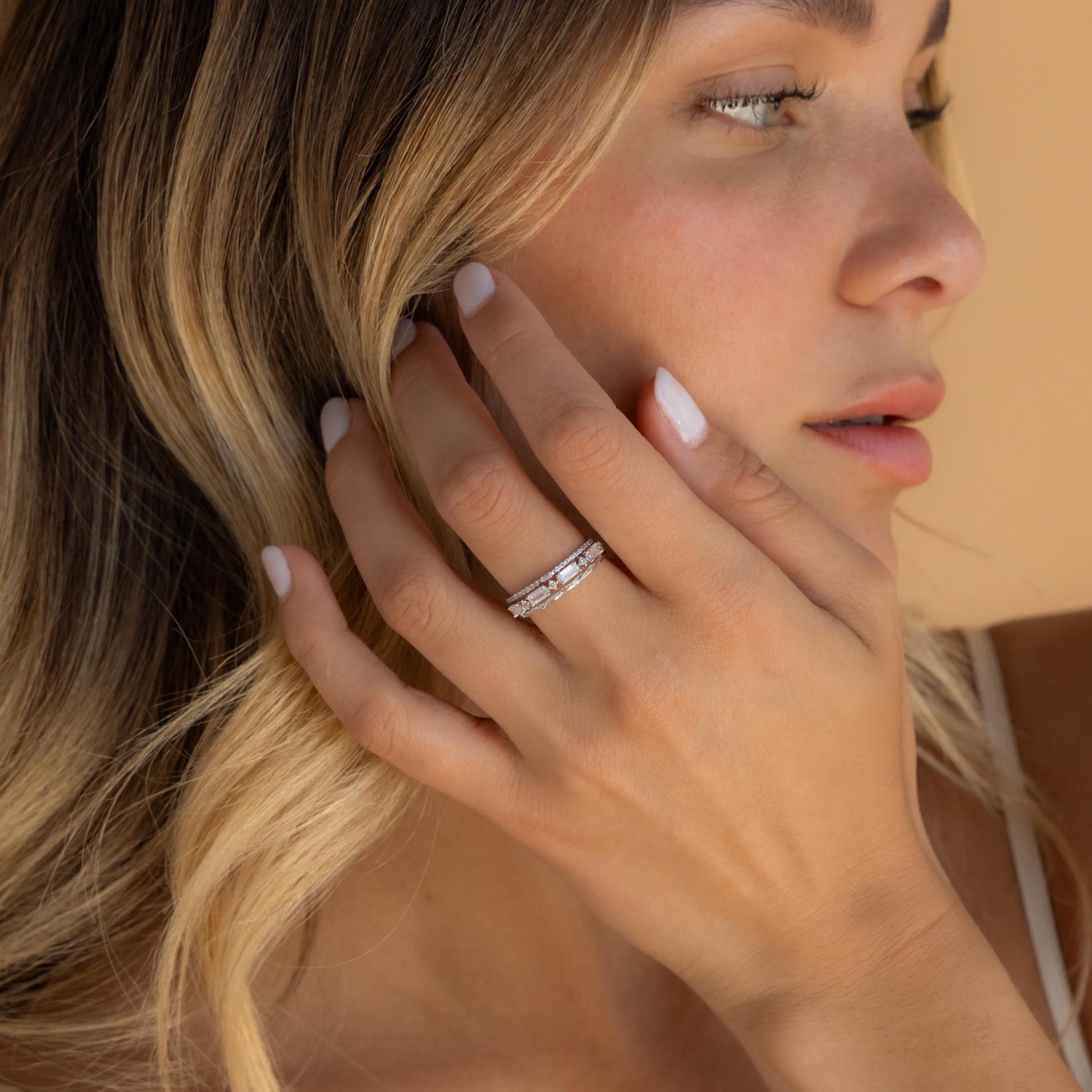 Diamond CZ Ring Set of 3 Dainty Stacking Bands