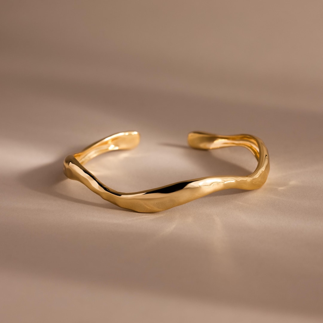 Wavy Cuff Bracelet in 18K Gold Over Brass