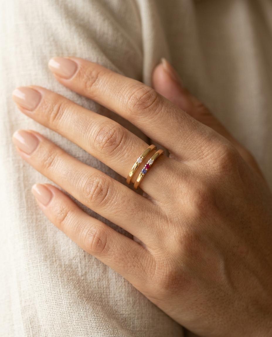 Personalized Birthstone Sterling Silver Stacking Ring