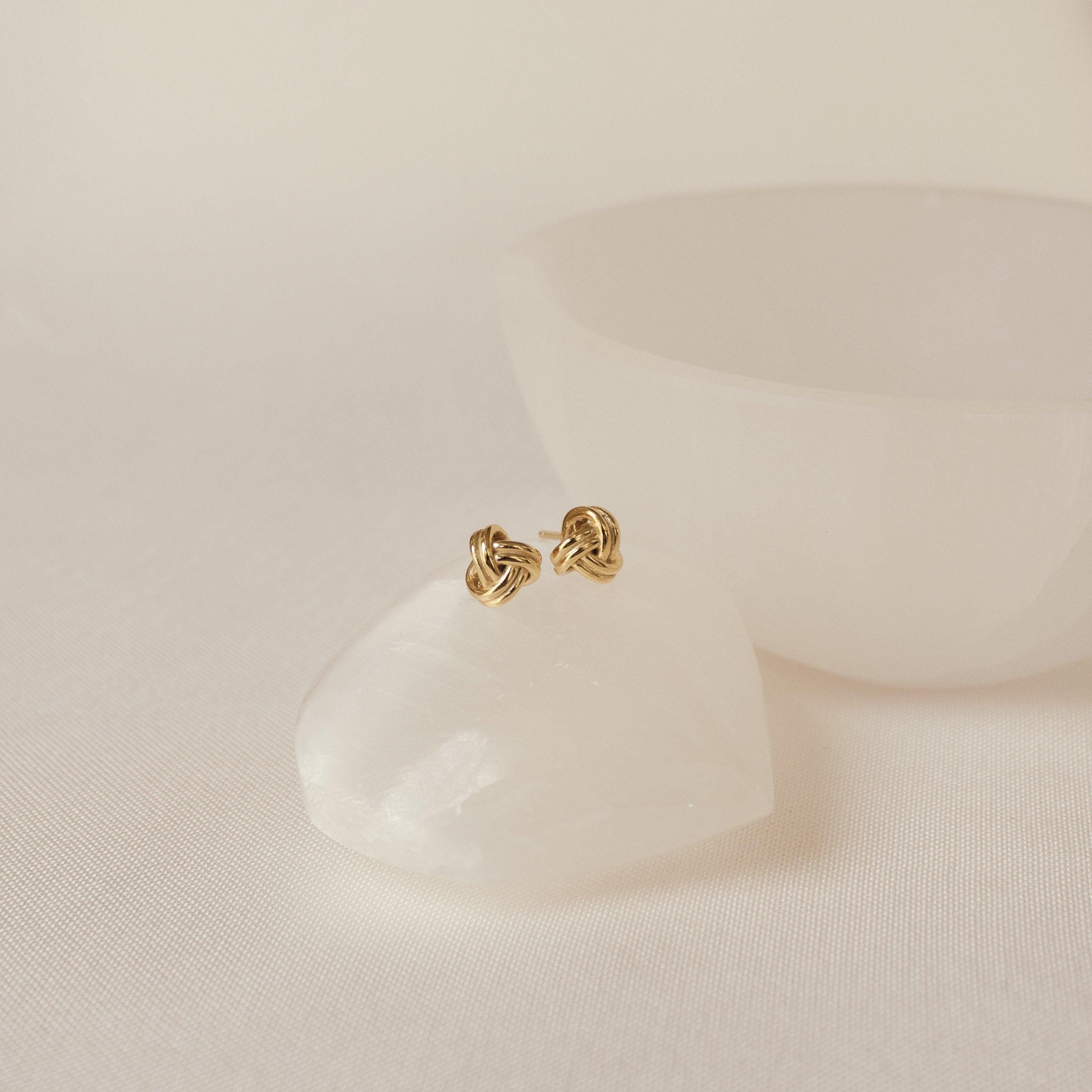 Love Knot Stud Earrings in 18K Gold Over Brass or Rhodium Over Brass