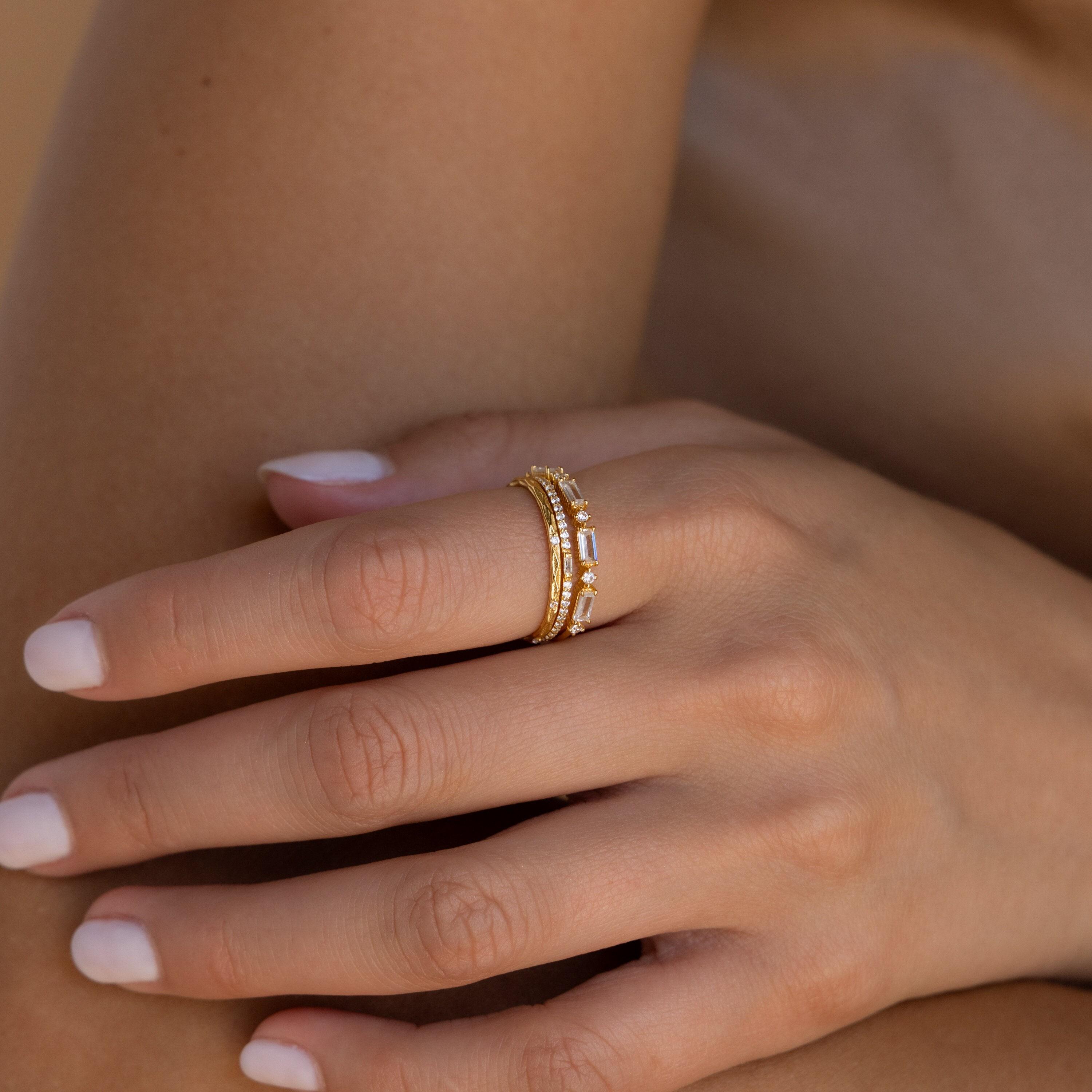 Diamond CZ Ring Set of 3 Dainty Stacking Bands