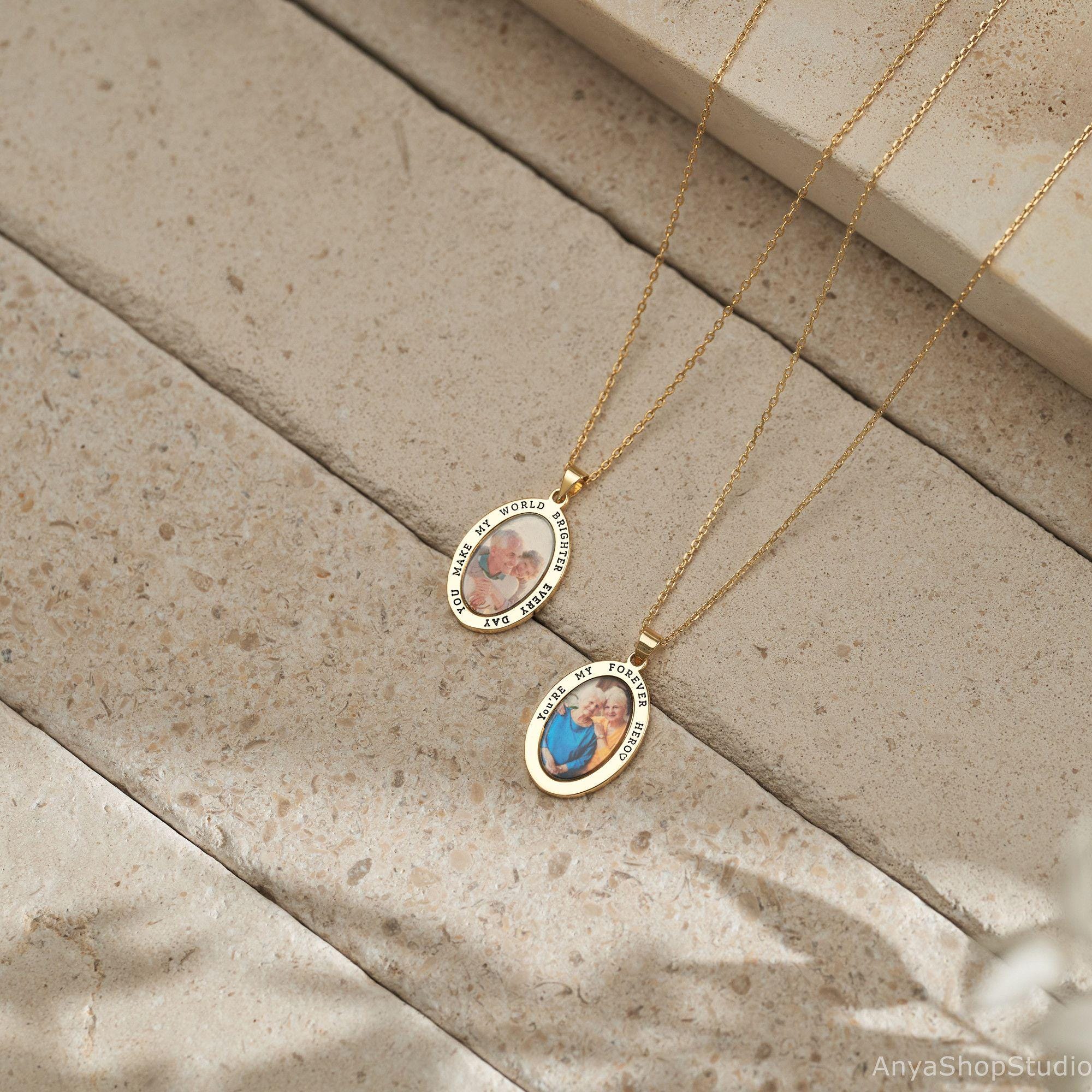 Oval Picture Necklace with Custom Engraving in Brass