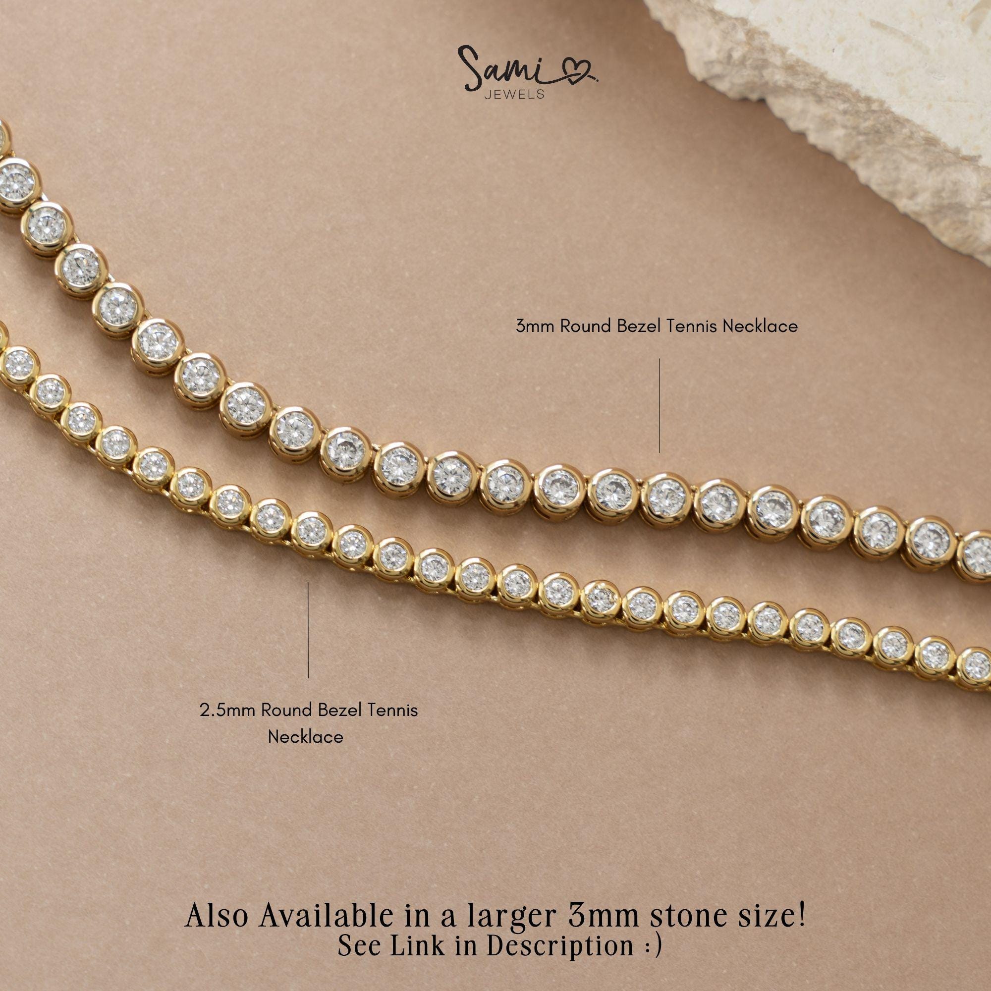 Round Bezel Cubic Zirconia Tennis Necklace with 2.5mm Stones