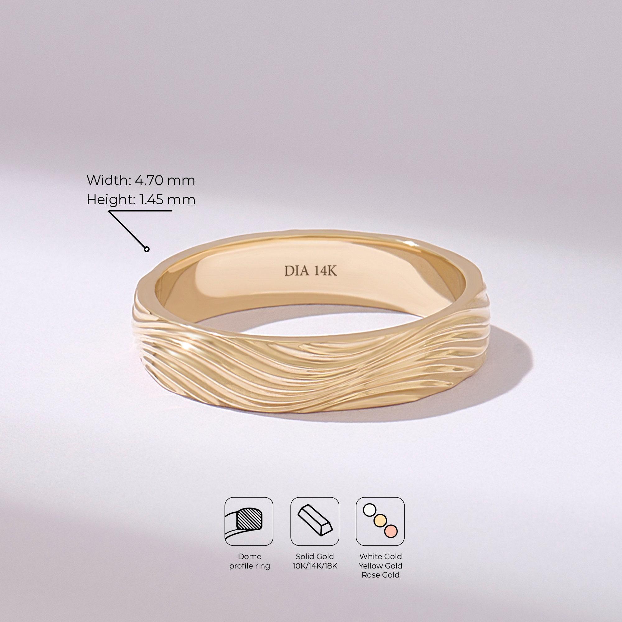 14K Solid Gold Wave Wedding Band for Men and Women