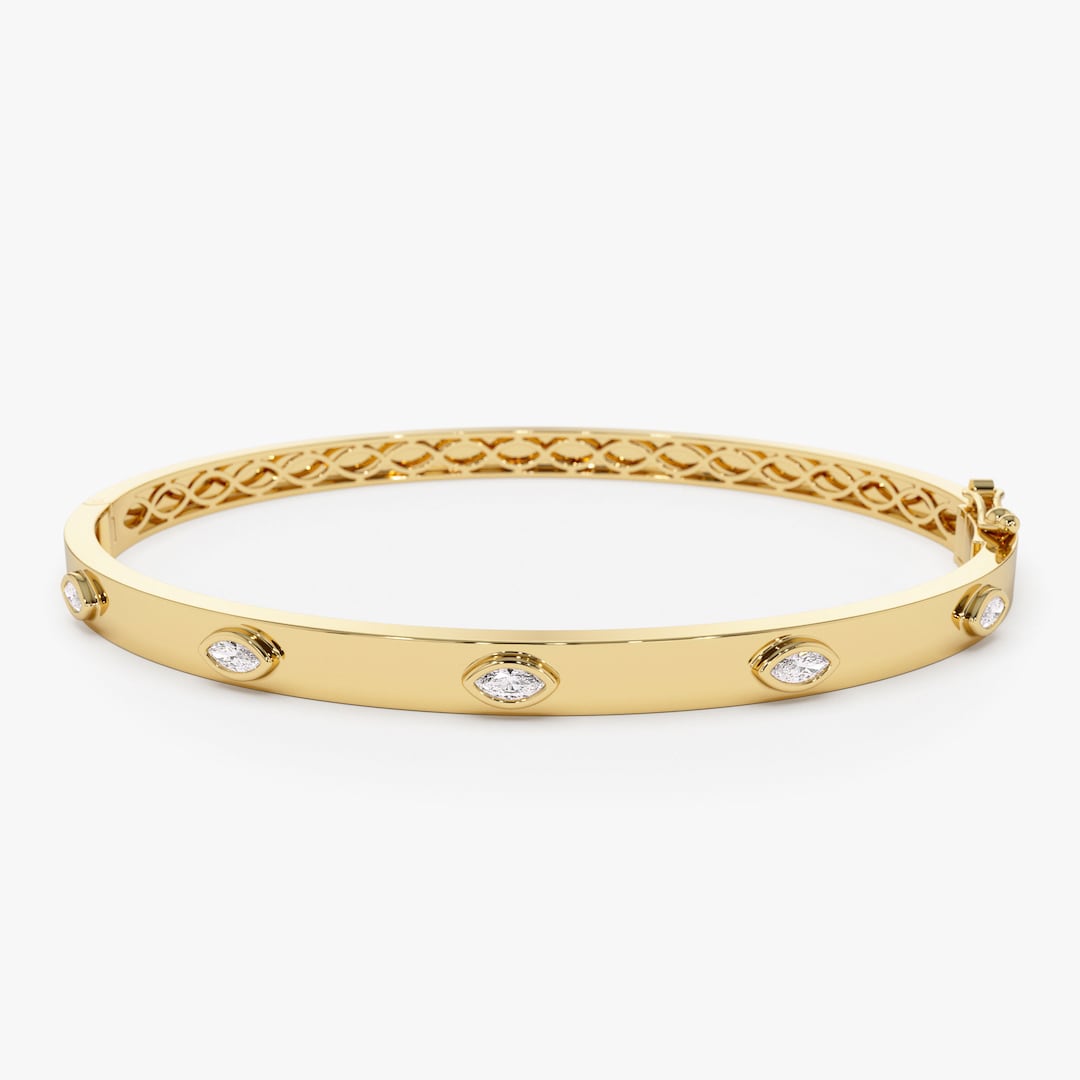 14K Gold Marquise Diamond Bangle Bracelet