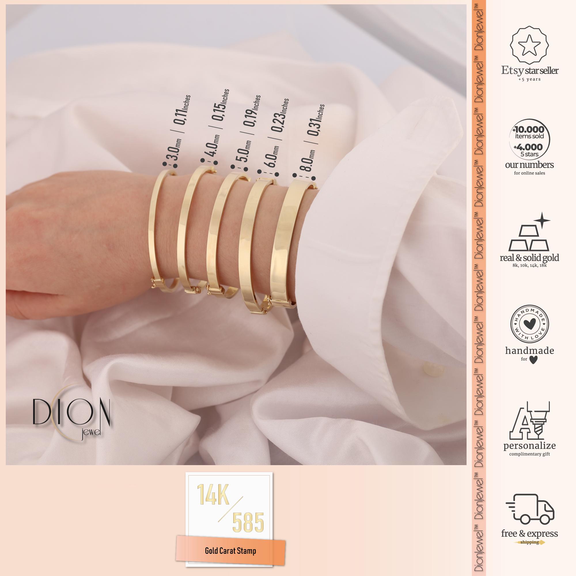 14K Gold Oval Hinged Bangle, 3mm Engraved Cuff