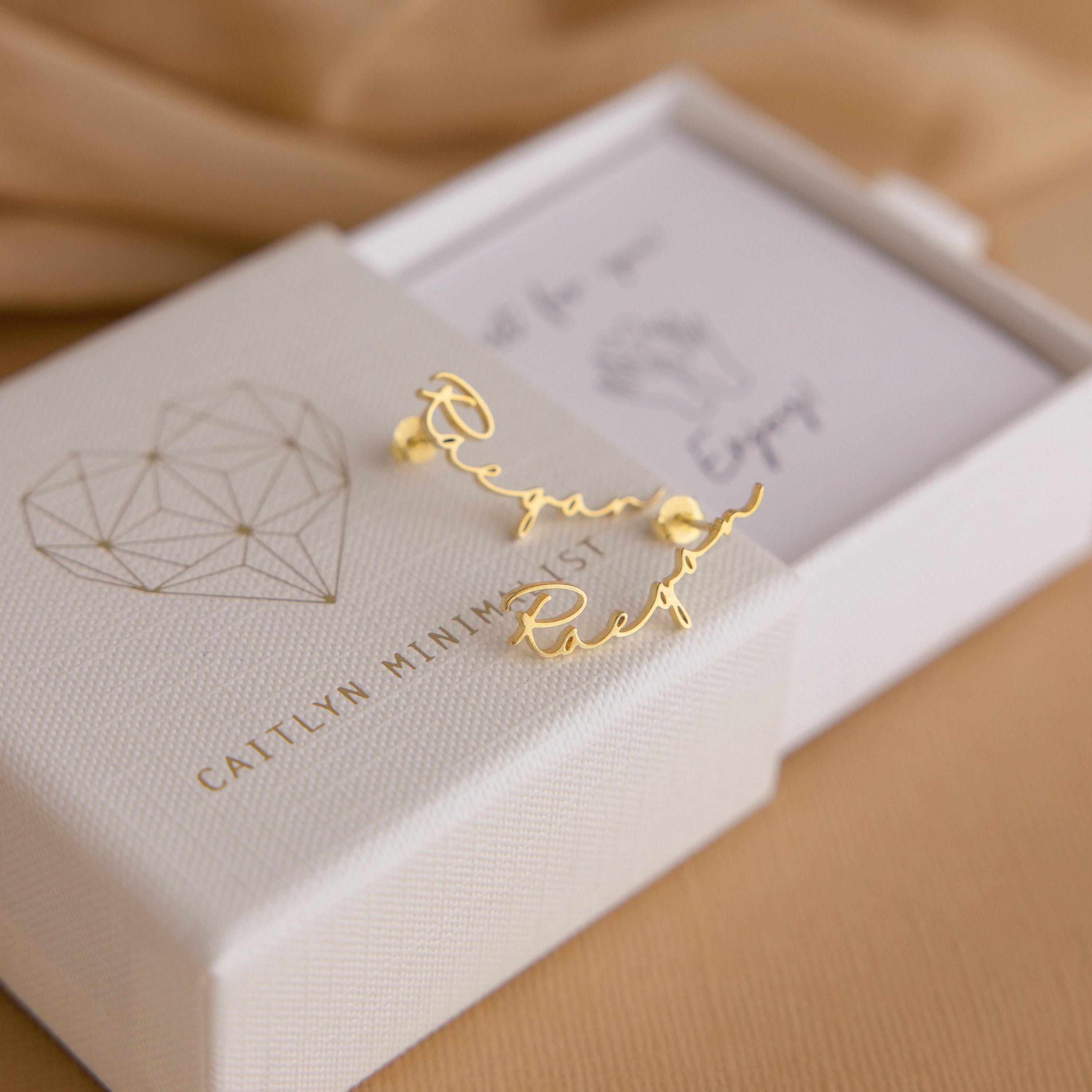 Custom Name Stud Earrings in Sterling Silver and 18K Gold