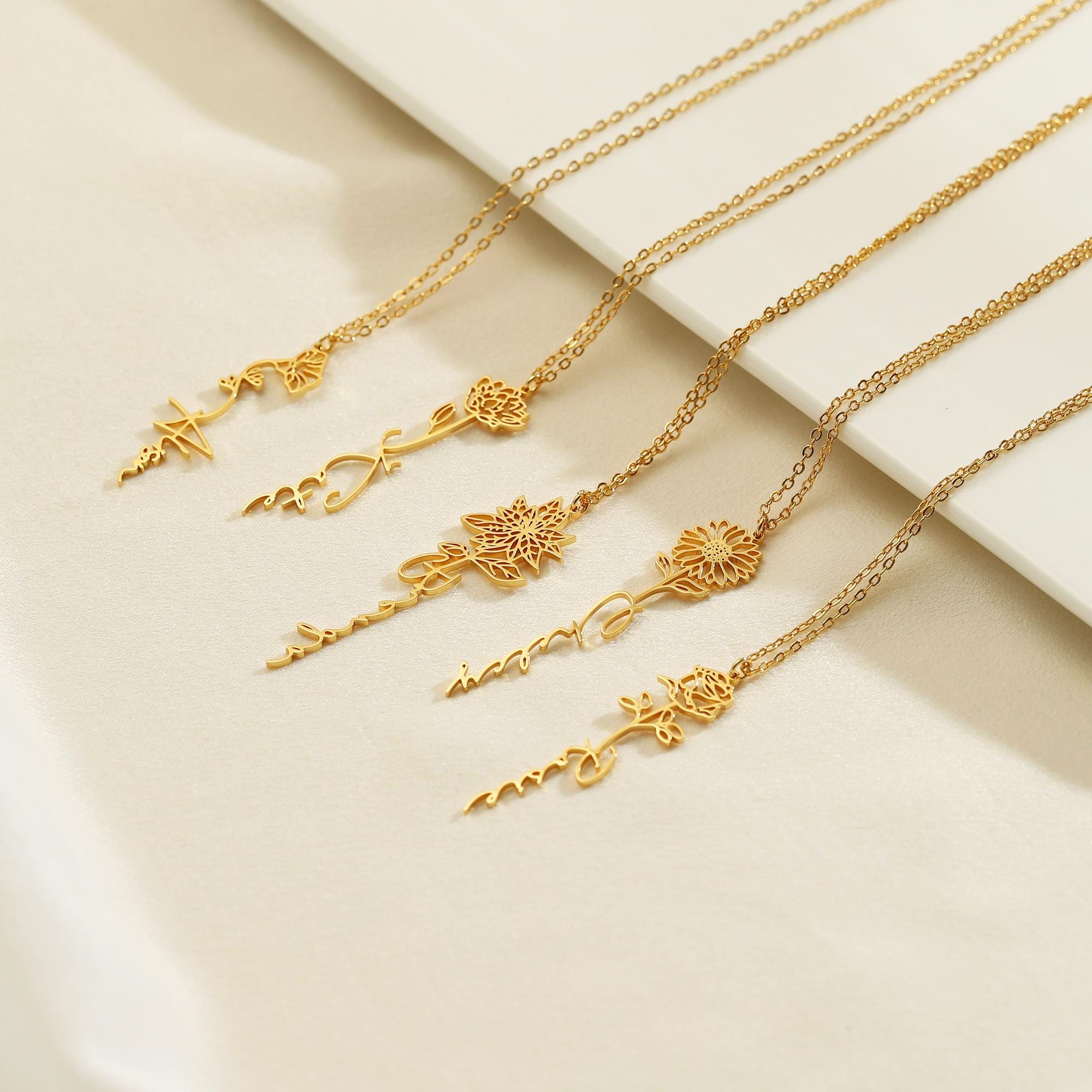 Personalized Name Necklace with Birth Flower Charm