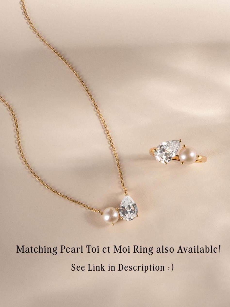 Toi et Moi Necklace with Freshwater Pearl and Pear Cut Stone