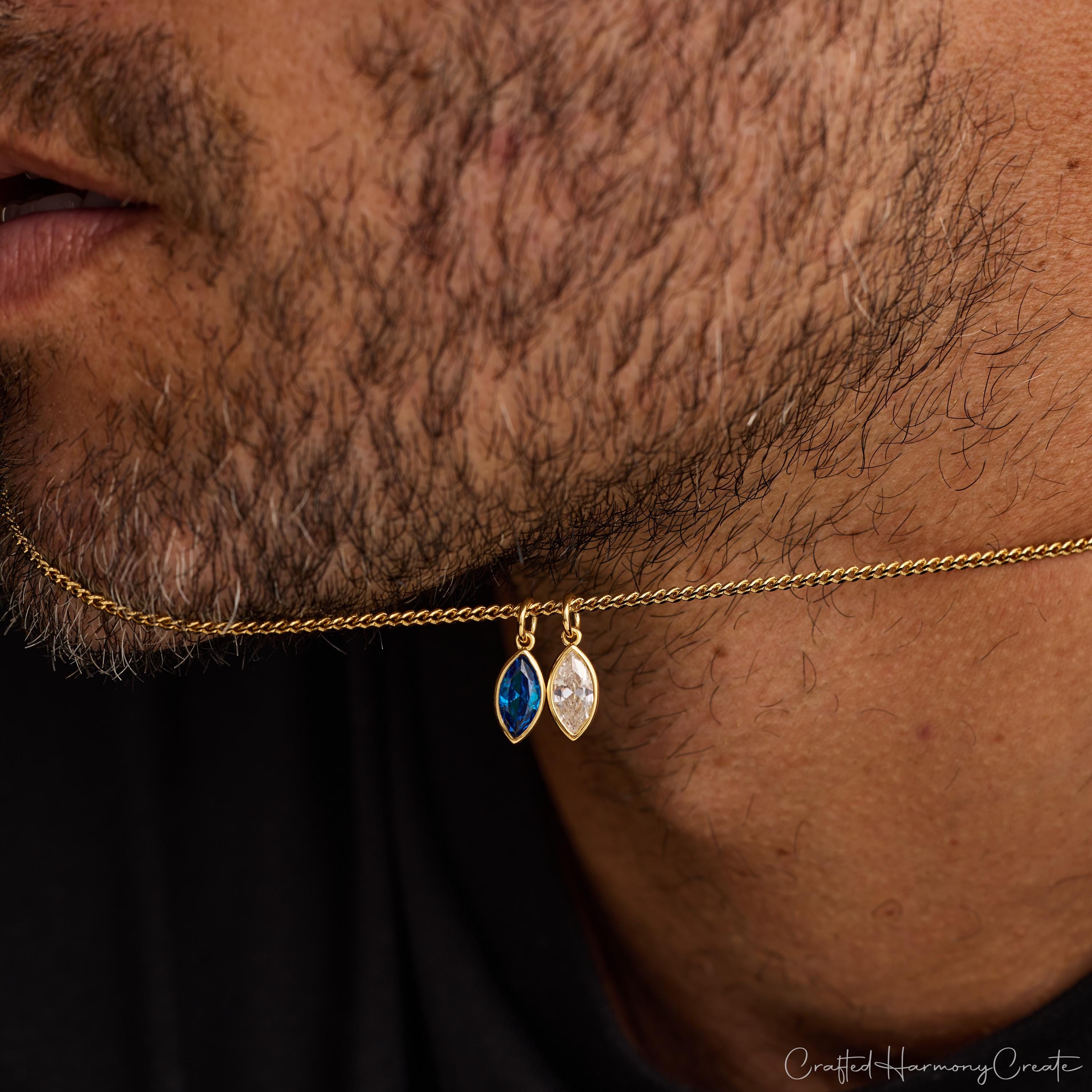 Custom Birthstone Necklace for Him with Leaf Pendant and Cubic Zirconia