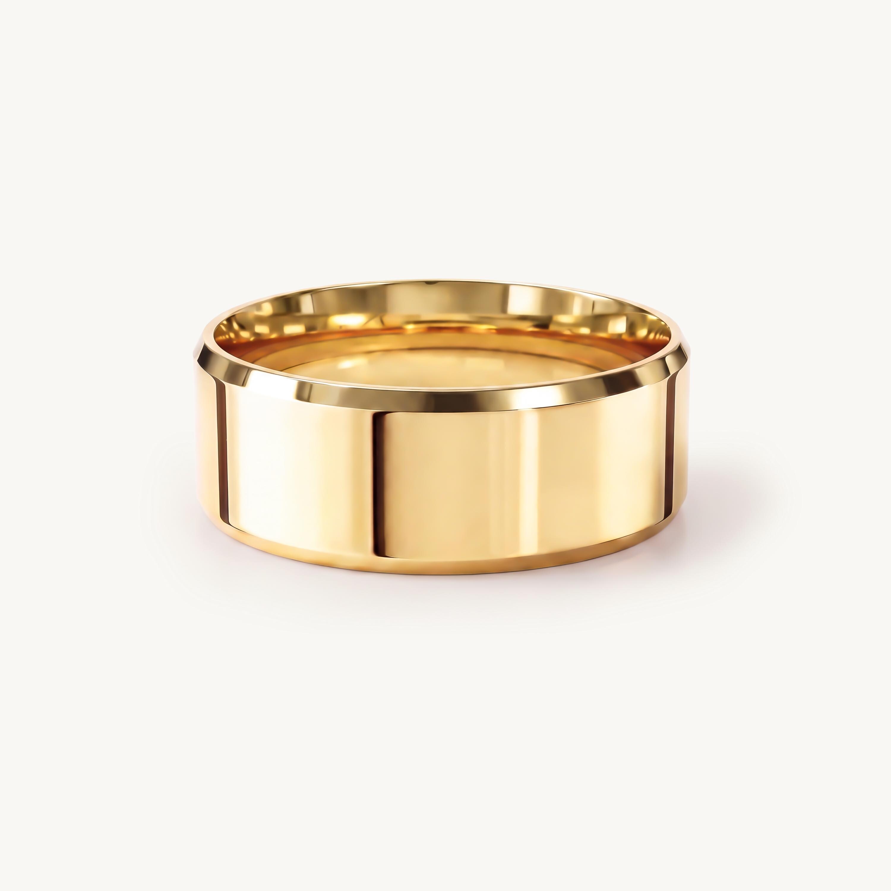 14k Gold Beveled Edge Flat Wedding Band, 2mm to 8mm