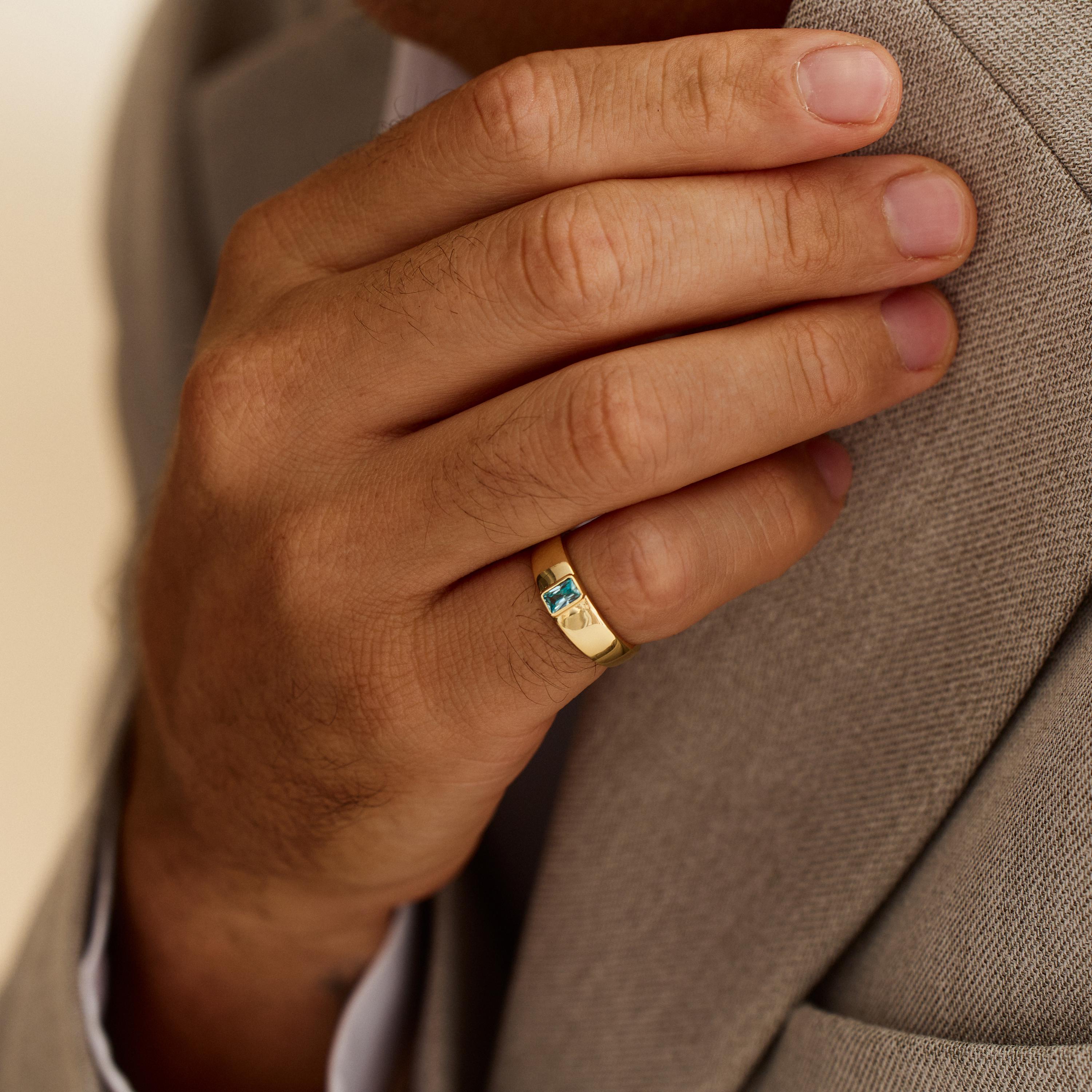 Custom Men's Baguette Birthstone Ring in Copper or Silver