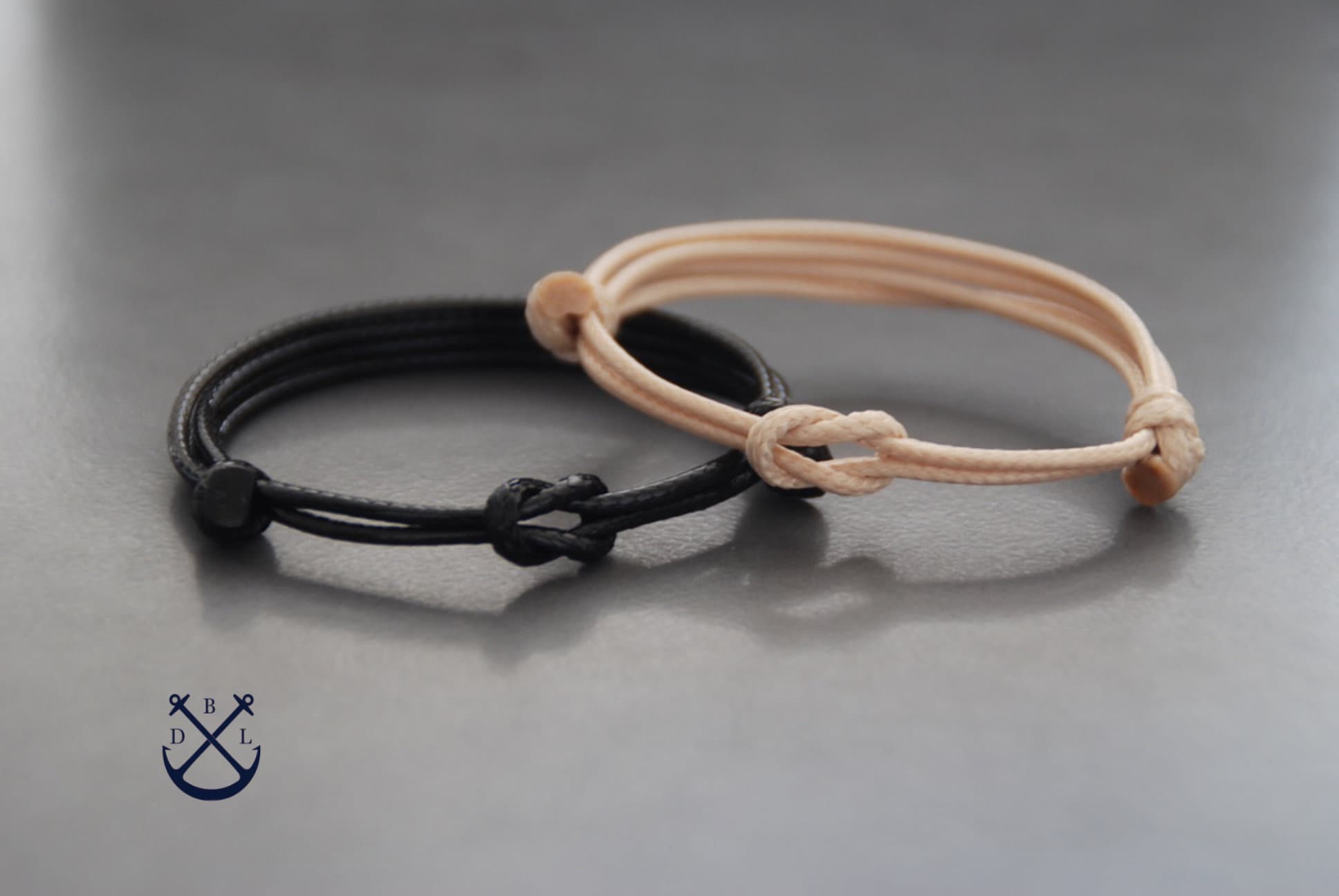 Couples Infinity Knot Bracelet Set in 2mm Waxed Cotton Cord