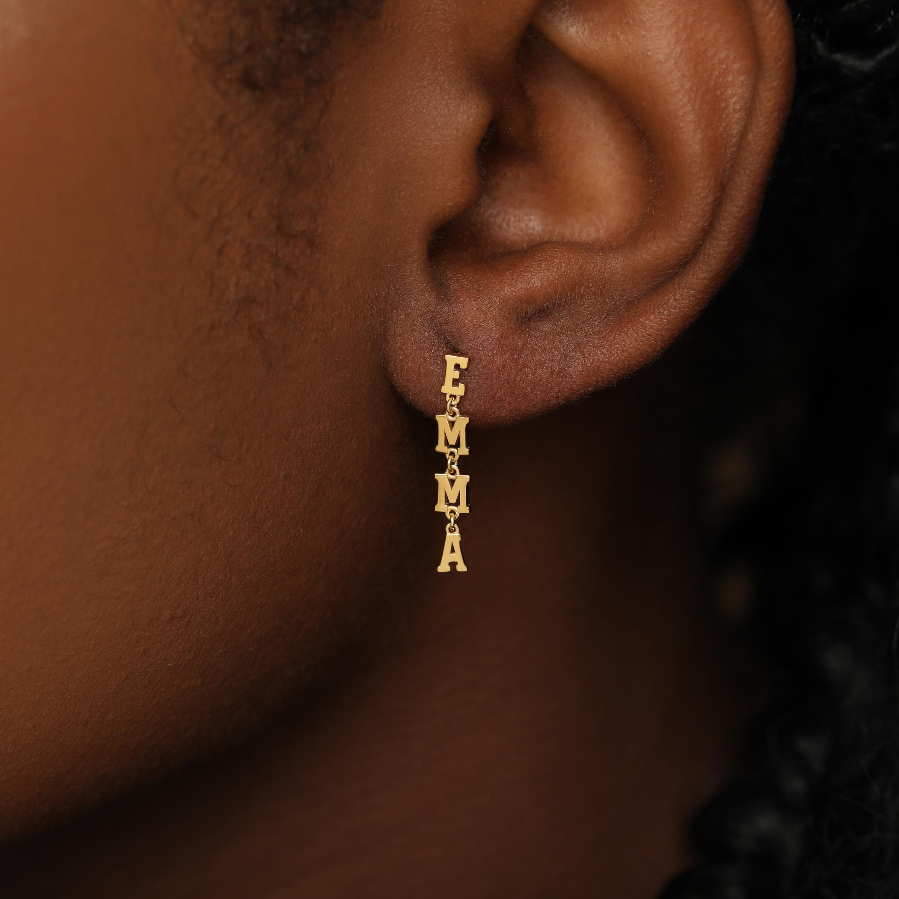Dainty Custom Name Letter Drop Earrings in Gold or Silver