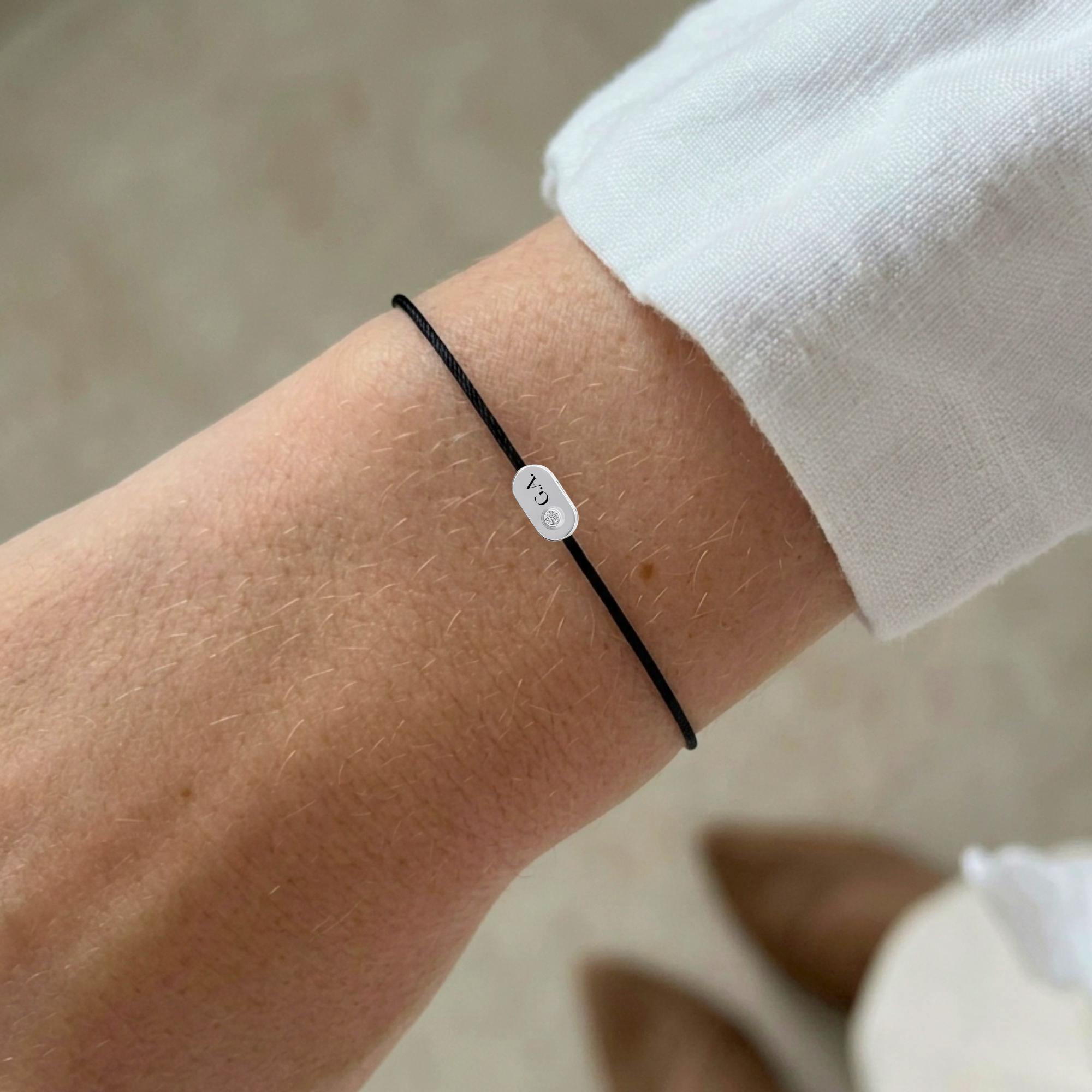 Personalized 14K Solid Gold Initial Bracelet with Natural Diamond on Silk Thread