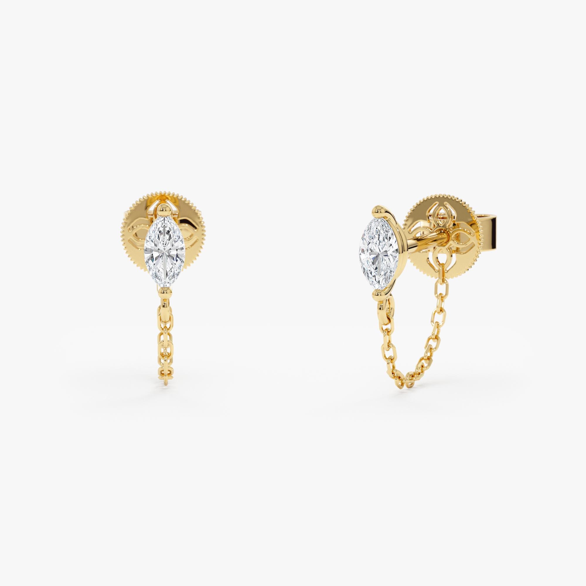 Marquise Diamond Chain Earrings in Solid 10K, 14K or 18K Gold