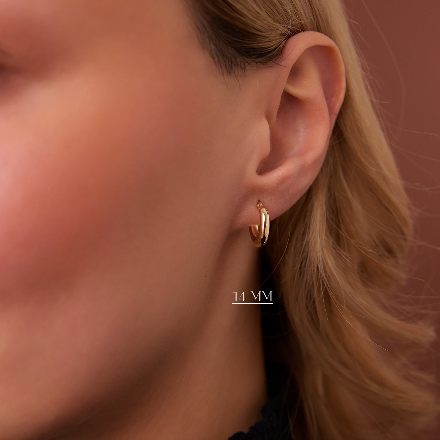 14K Gold Hoop Earrings, 3mm Thickness, 14mm to 26.5mm, Sold as a Pair