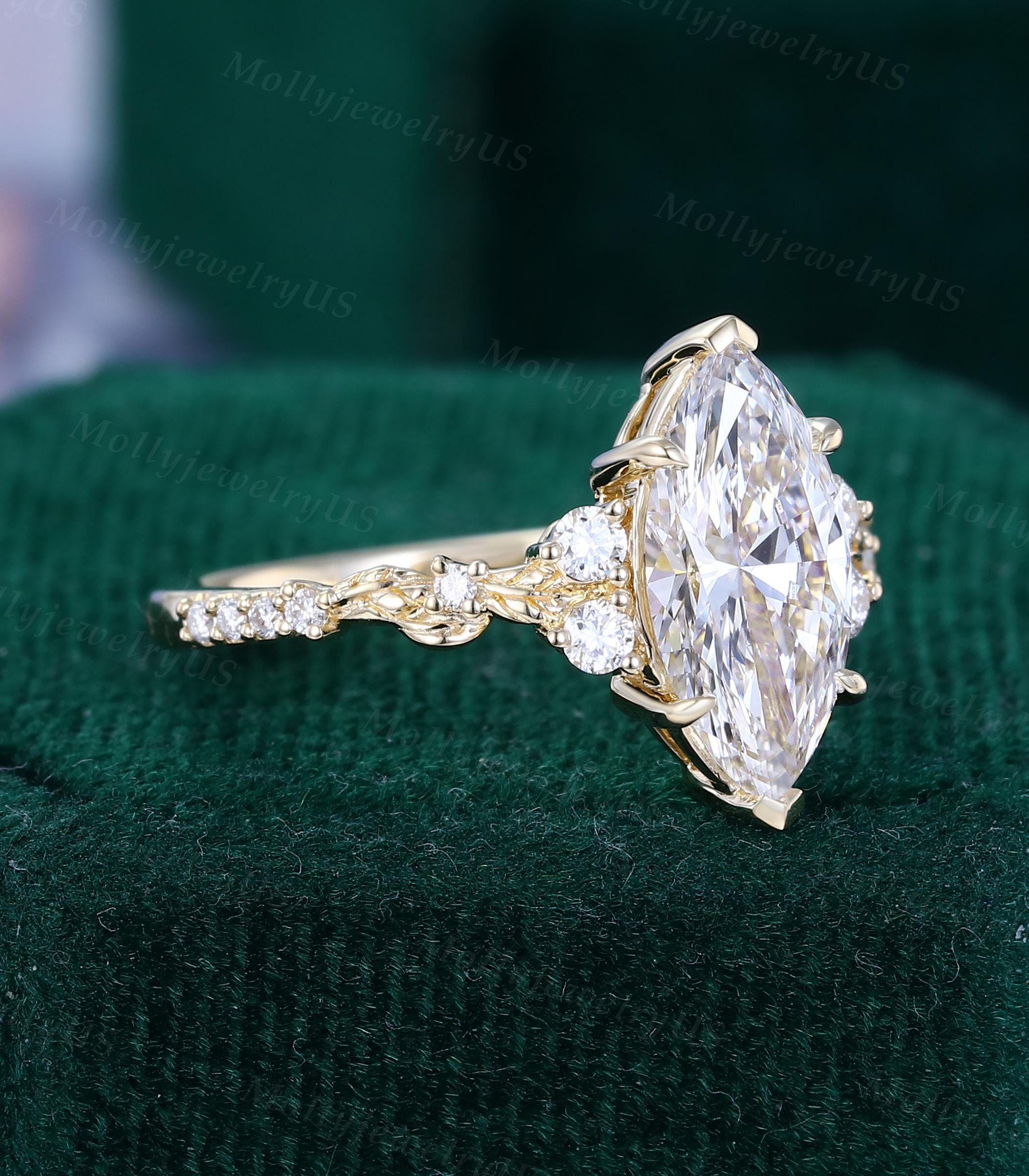 1.5CT Marquise Cut Lab Grown Diamond Engagement Ring in 14K Yellow Gold