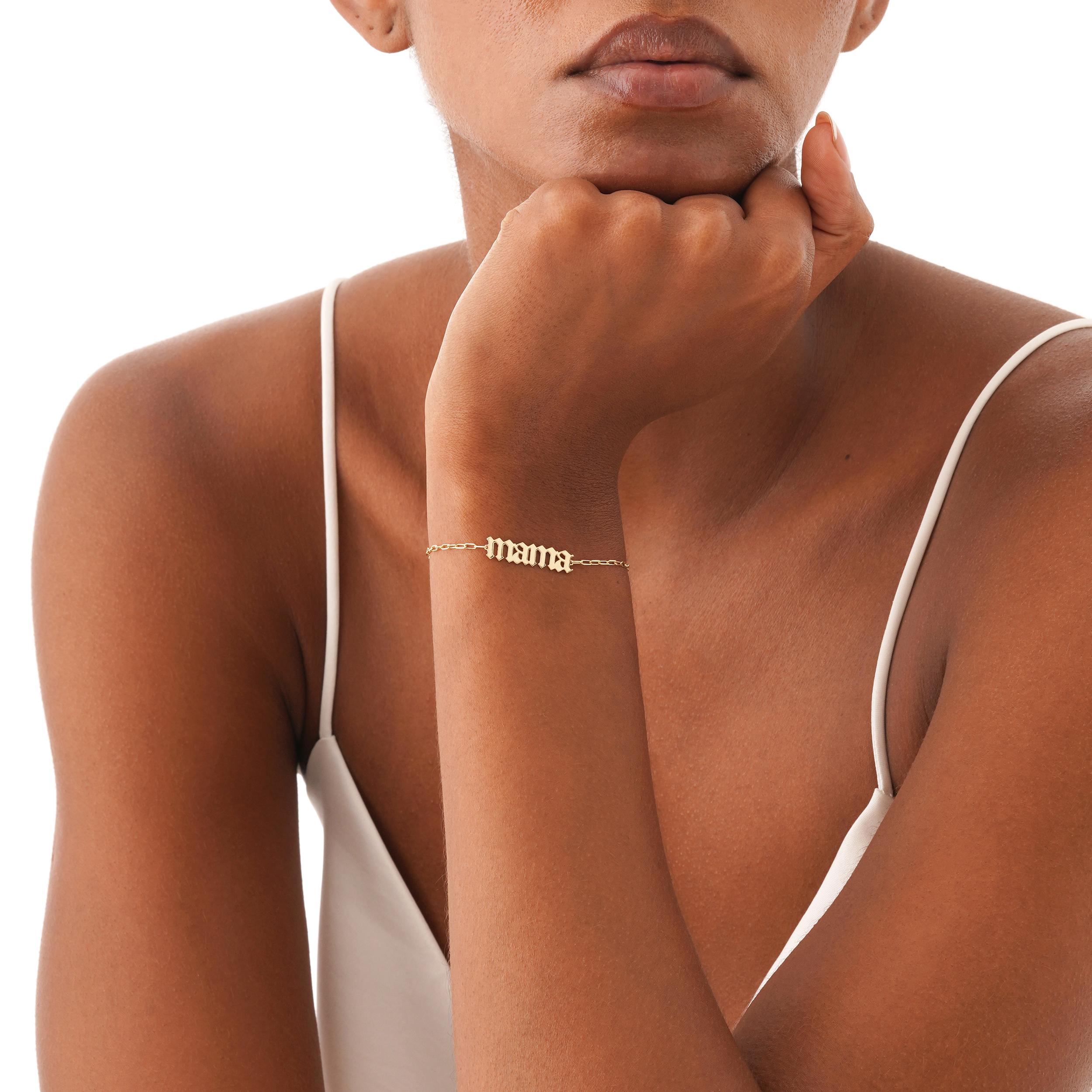 14K Gold Mama Bracelet with an Old English Charm on a Paperclip Chain