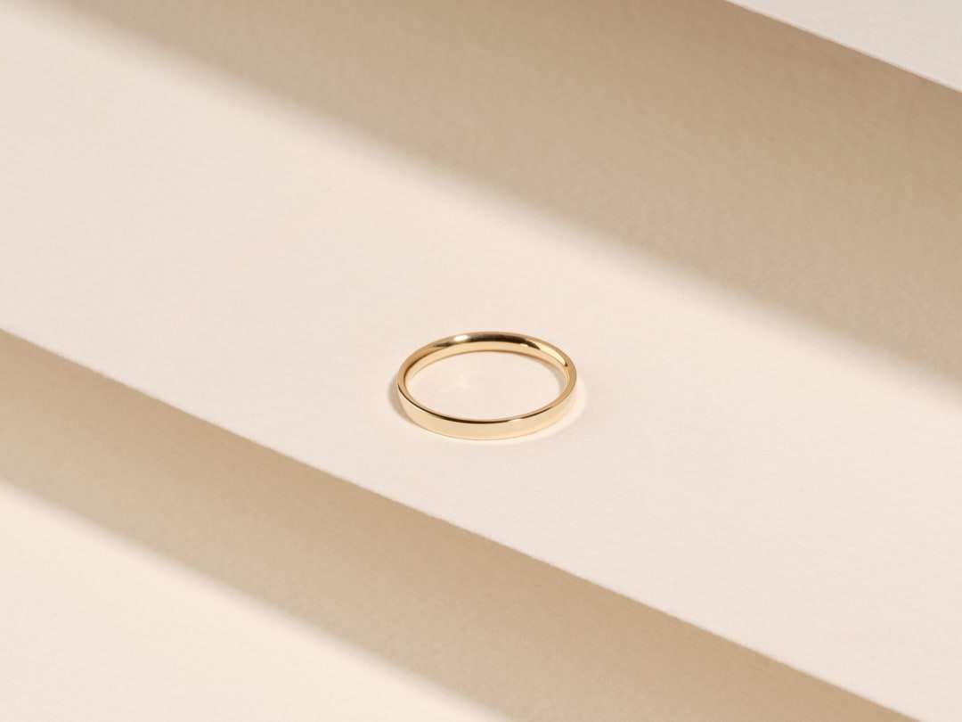 2mm Yellow Gold Flat Wedding Band, Comfort Fit