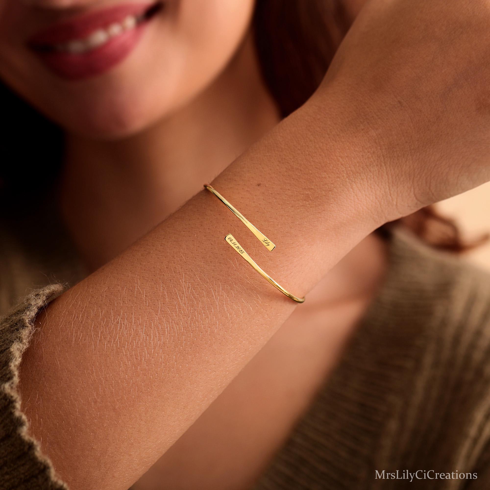Custom Engraved Double Name Bar Bracelet in Hypoallergenic Brass