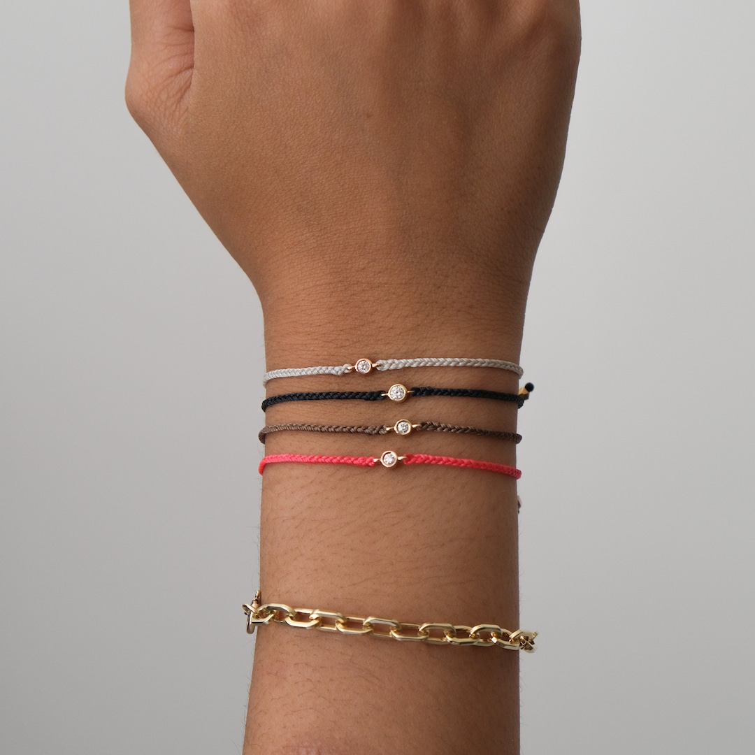 14K Gold Diamond Cord Bracelet with Water Resistant Nylon Cord