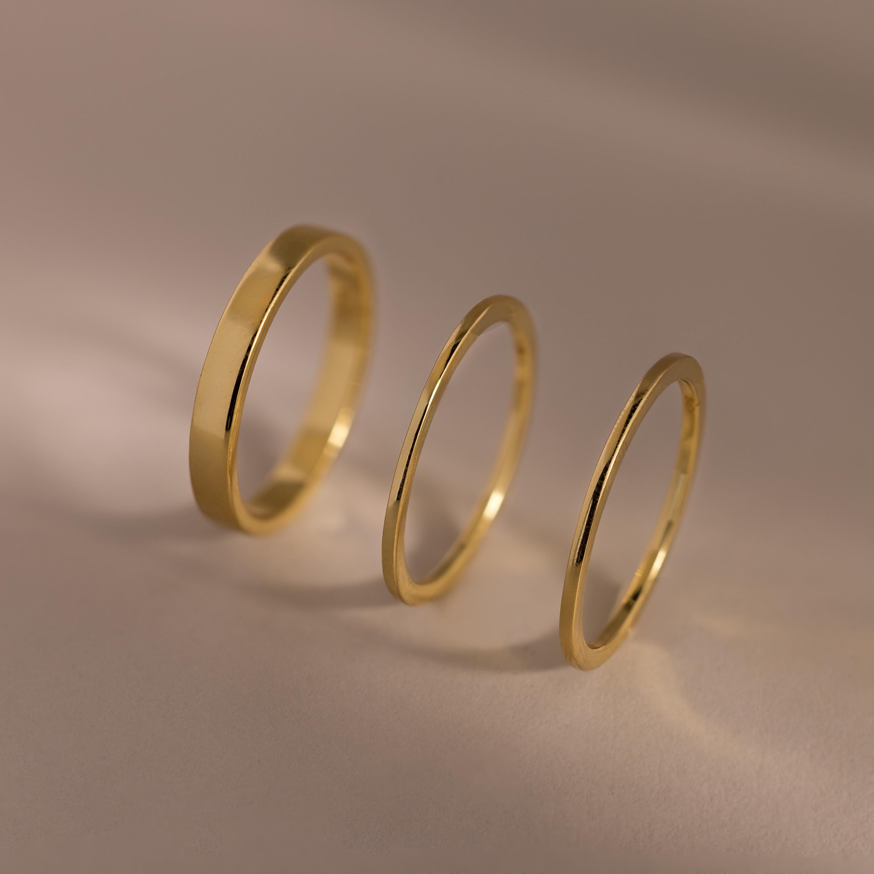Minimalist Gold Stacking Ring Set of 3 Bands