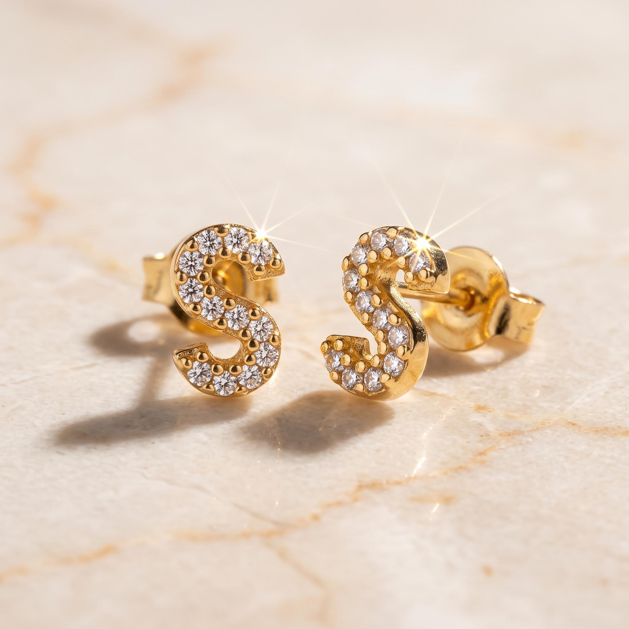 Petite Initial Stud Earrings with Zircon Accents